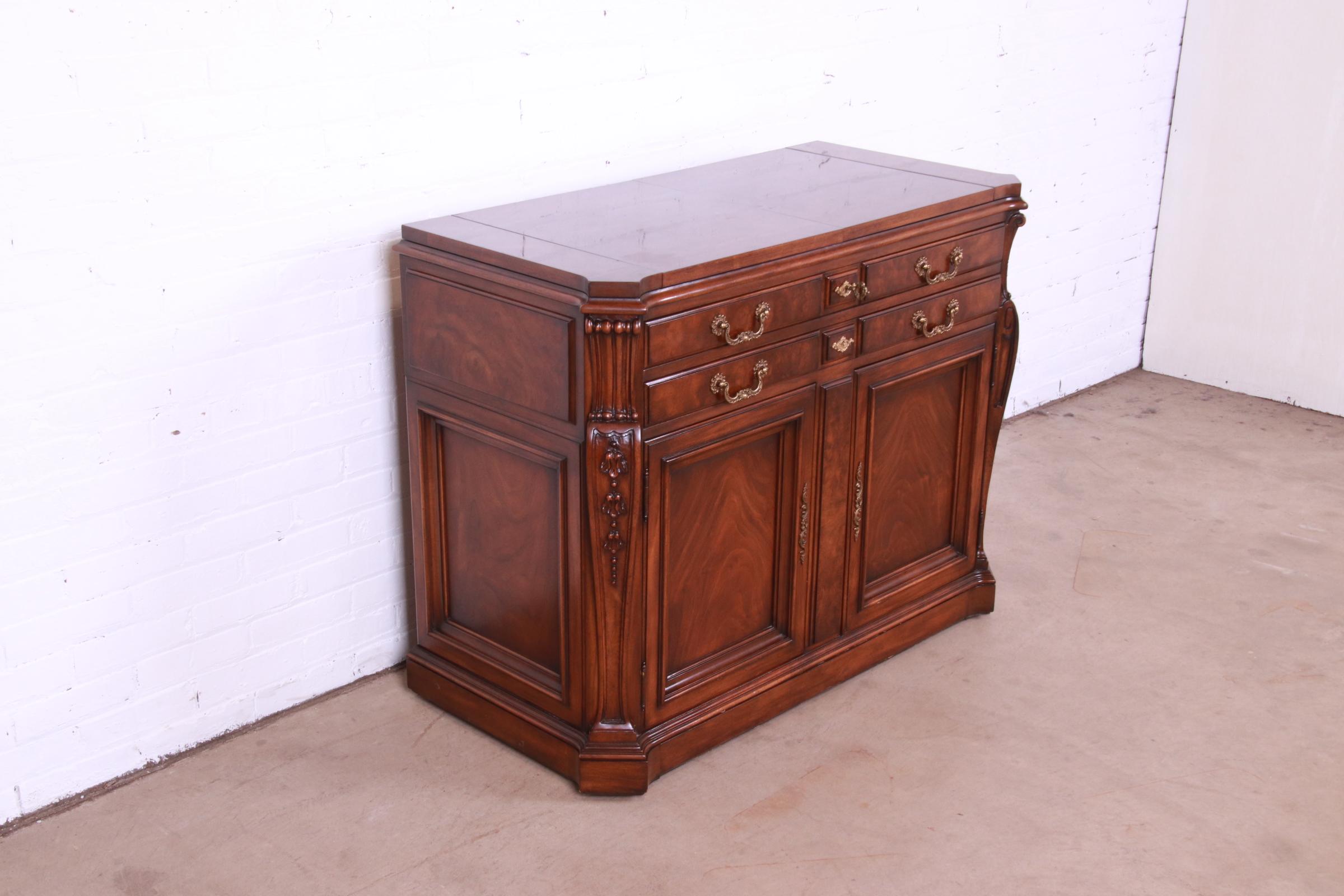 Karges French Louis XV Burled Walnut Flip Top Server or Bar Cabinet In Good Condition In South Bend, IN