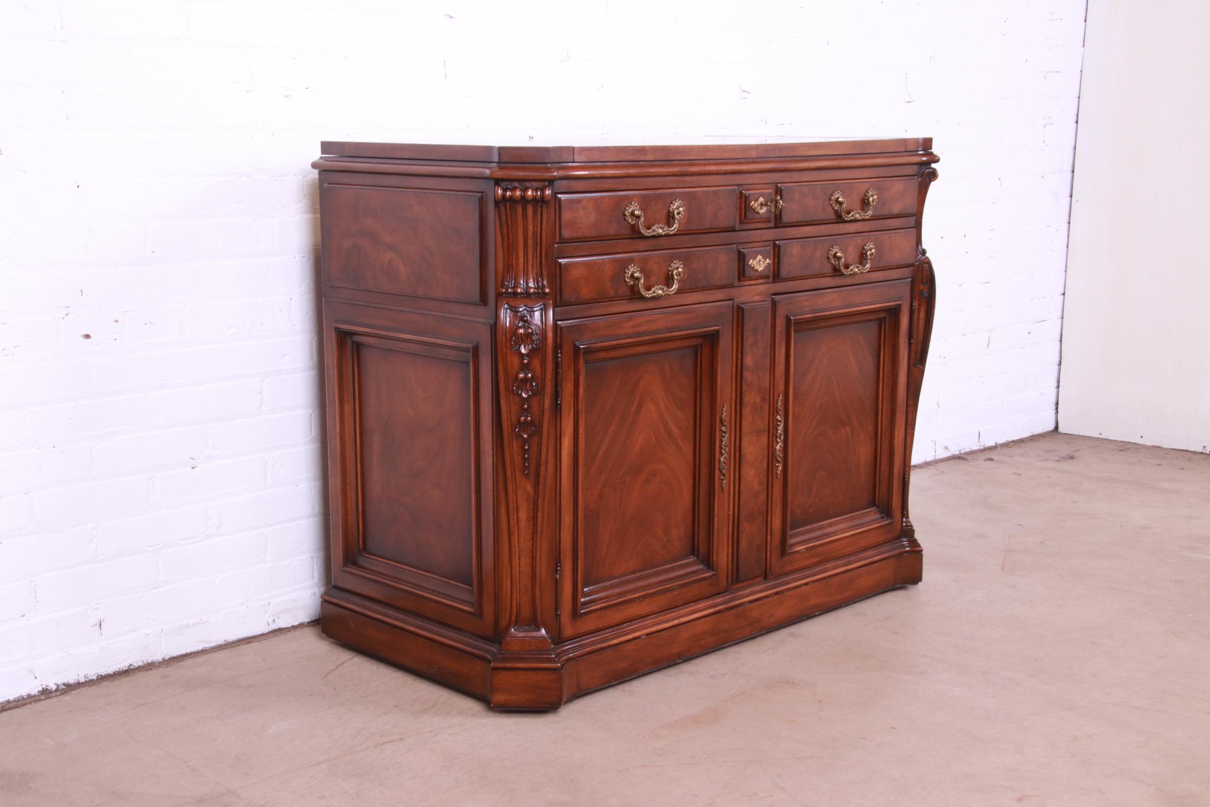 20th Century Karges French Louis XV Burled Walnut Flip Top Server or Bar Cabinet