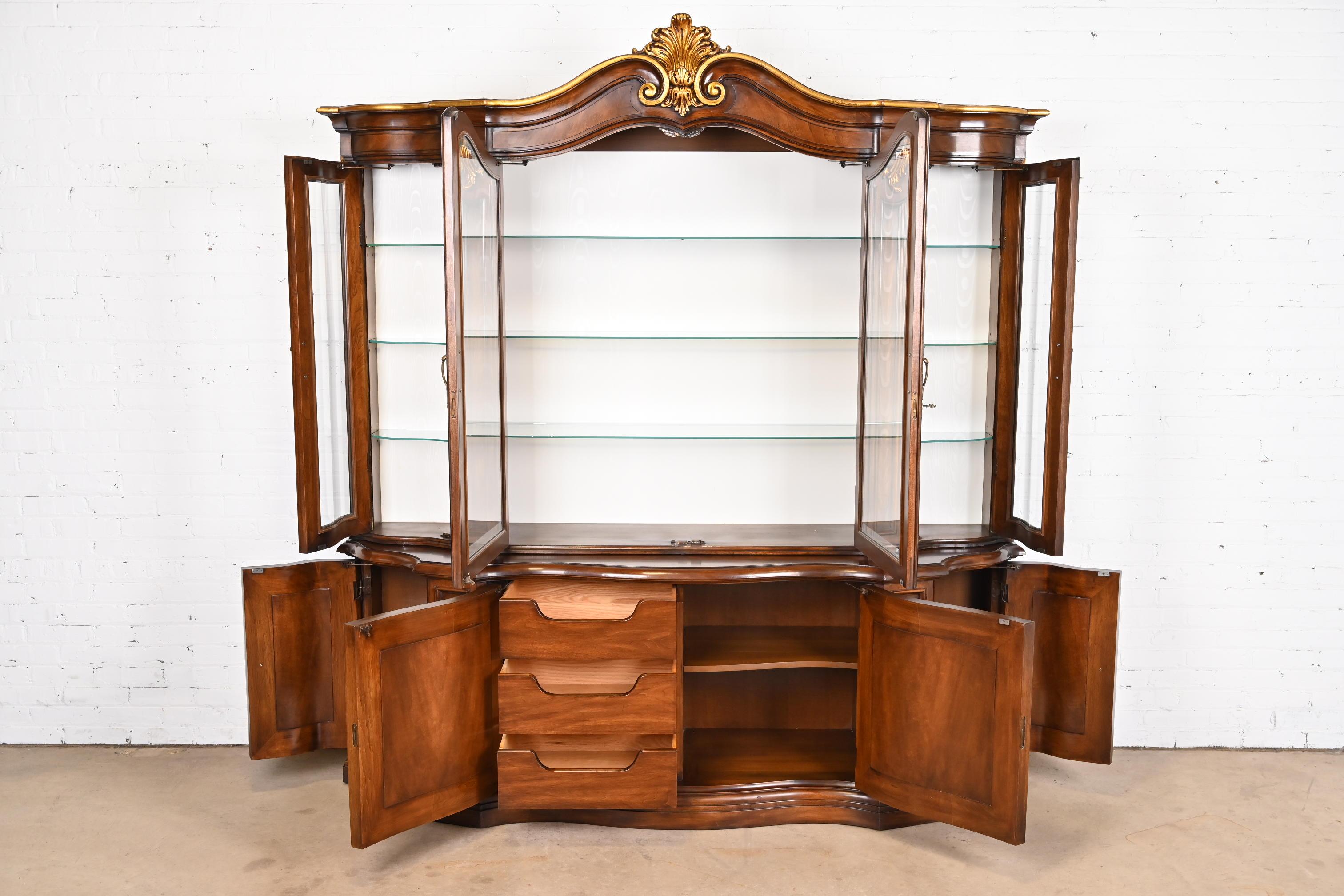 Karges French Louis XV Burled Walnut Lighted Breakfront Bookcase Cabinet 5