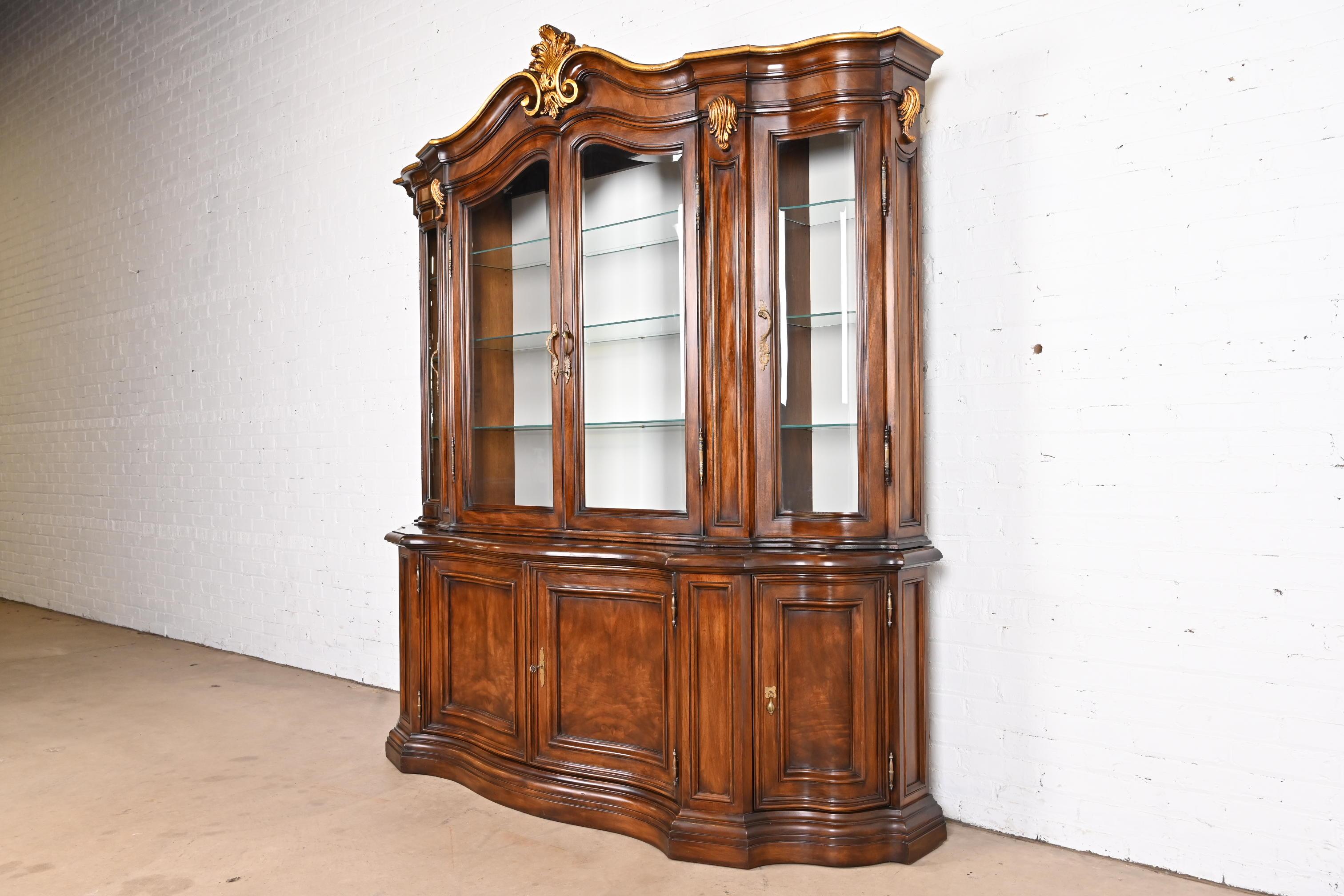 Karges French Louis XV Burled Walnut Lighted Breakfront Bookcase Cabinet In Good Condition In South Bend, IN