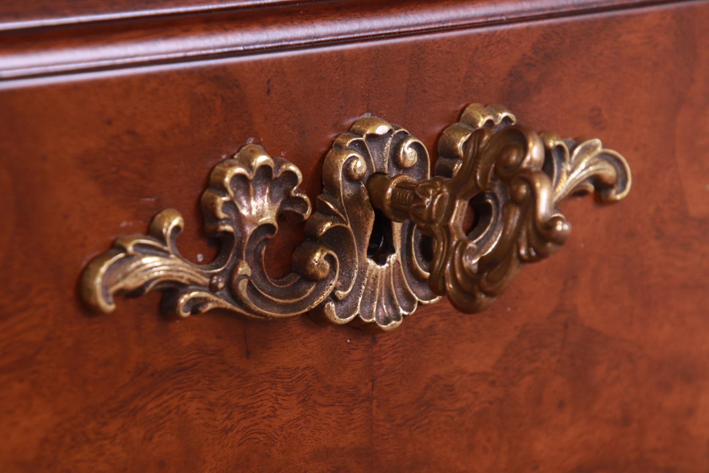 Karges French Louis XV Burled Walnut Sideboard or Bar Cabinet, Newly Restored 6