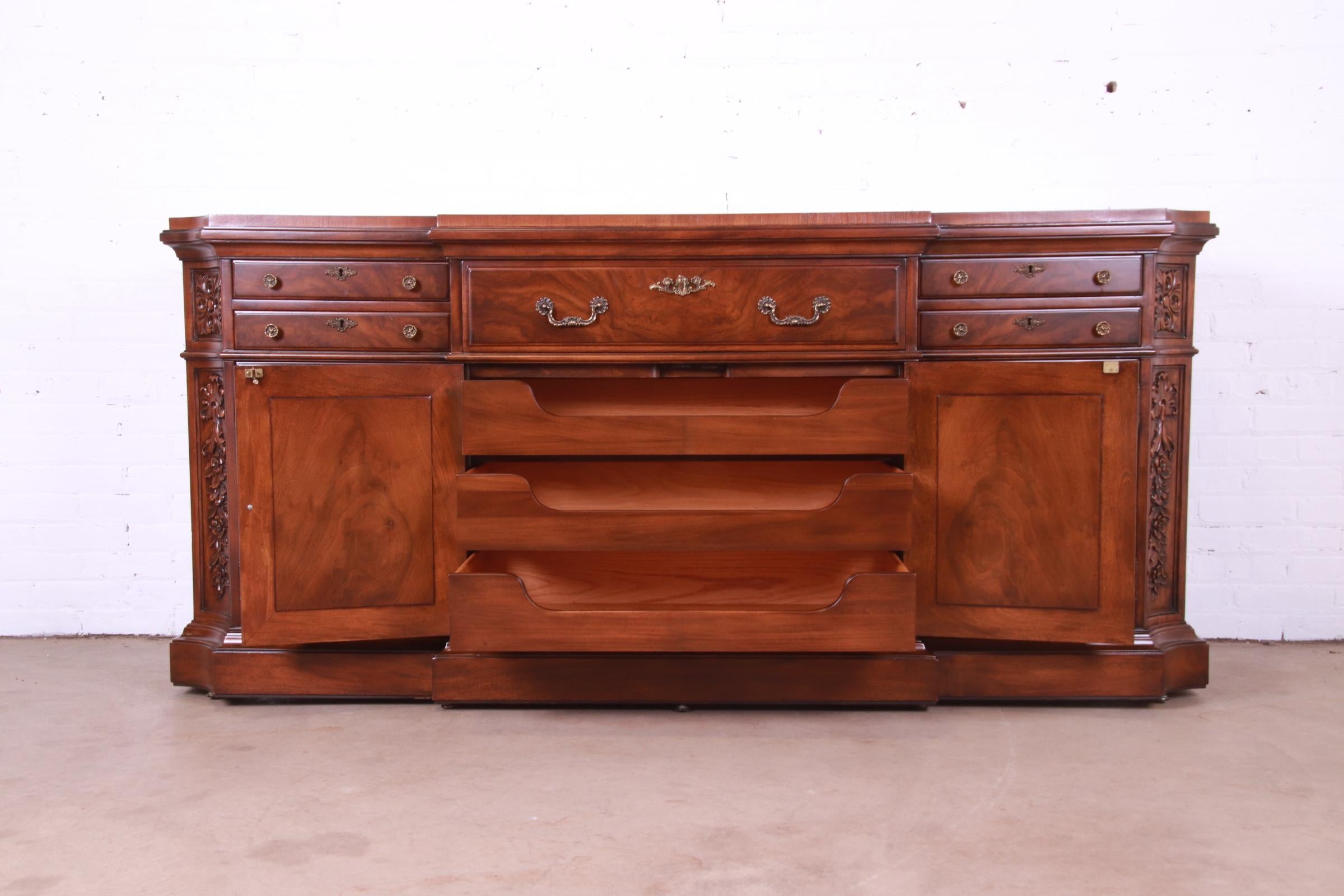 Karges French Louis XV Burled Walnut Sideboard or Bar Cabinet, Newly Restored 8