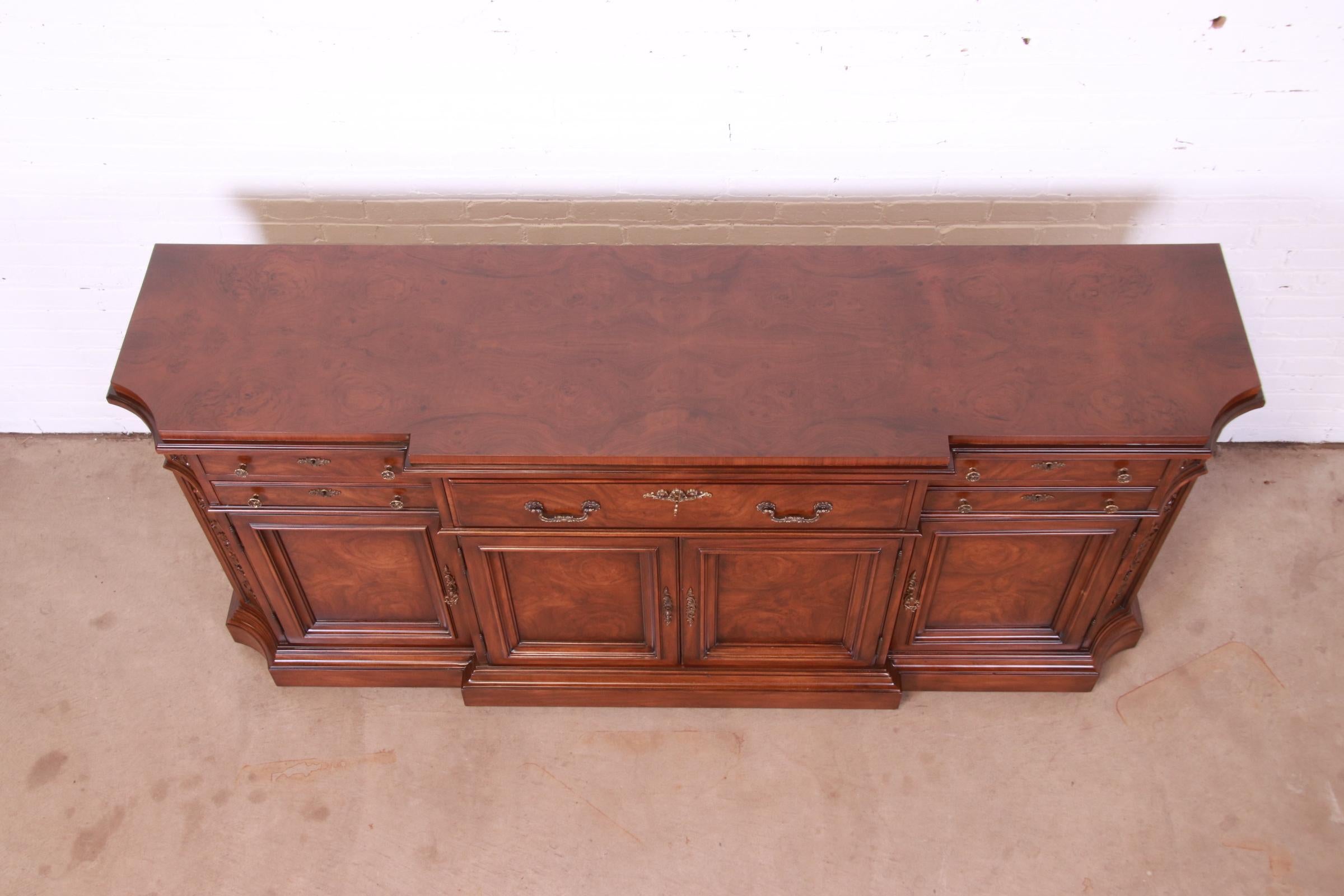 Karges French Louis XV Burled Walnut Sideboard or Bar Cabinet, Newly Restored 10