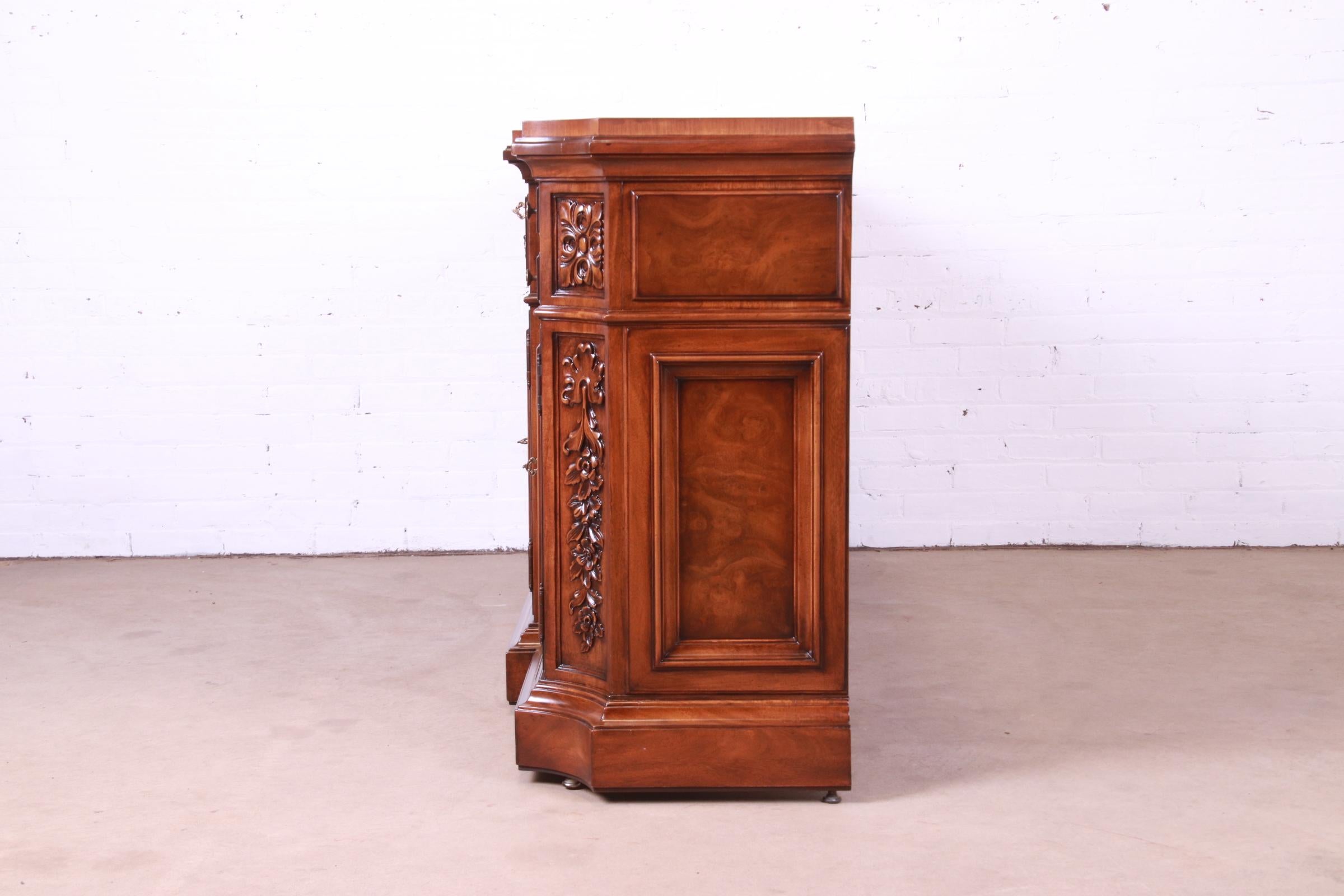 Karges French Louis XV Burled Walnut Sideboard or Bar Cabinet, Newly Restored 11