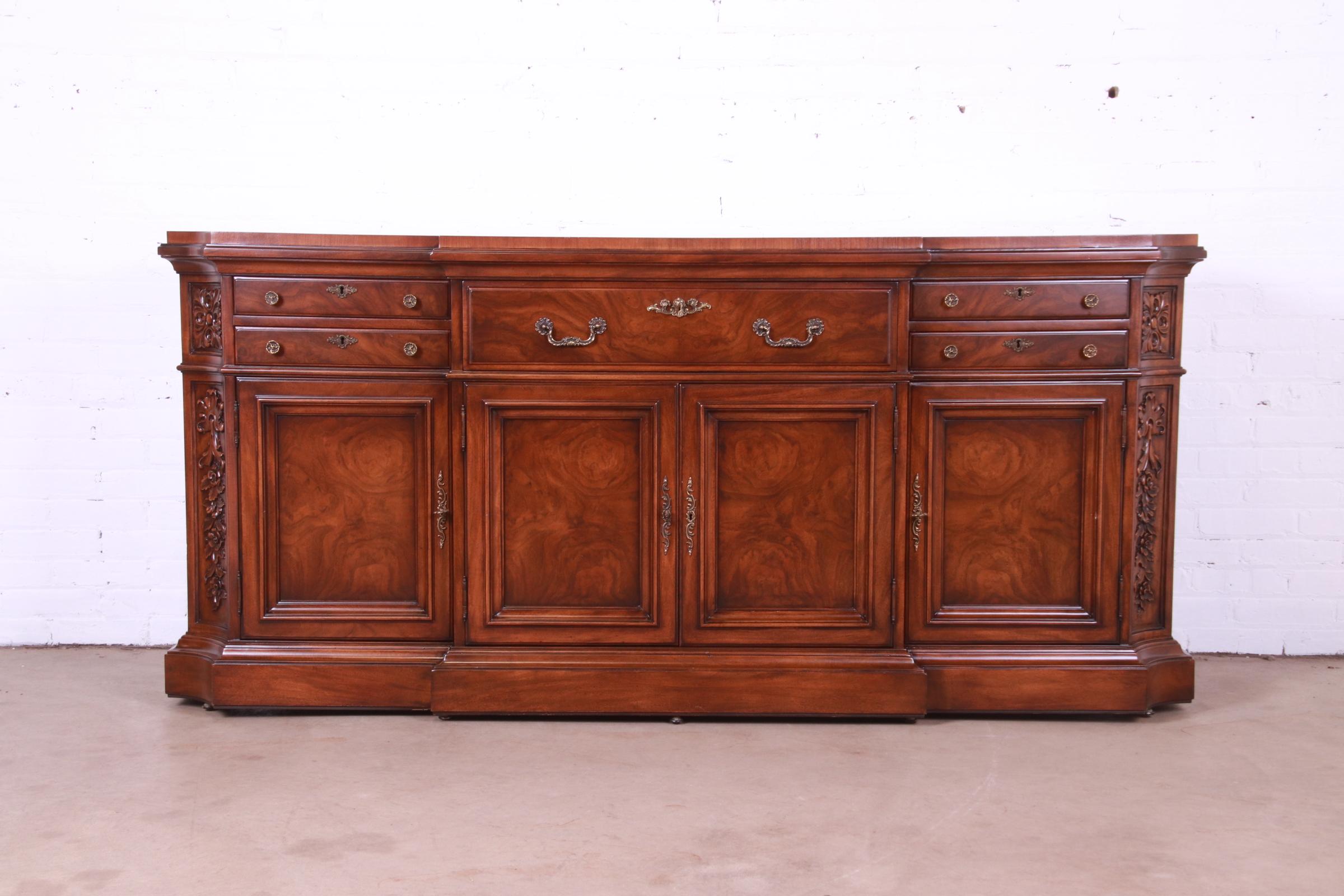 American Karges French Louis XV Burled Walnut Sideboard or Bar Cabinet, Newly Restored