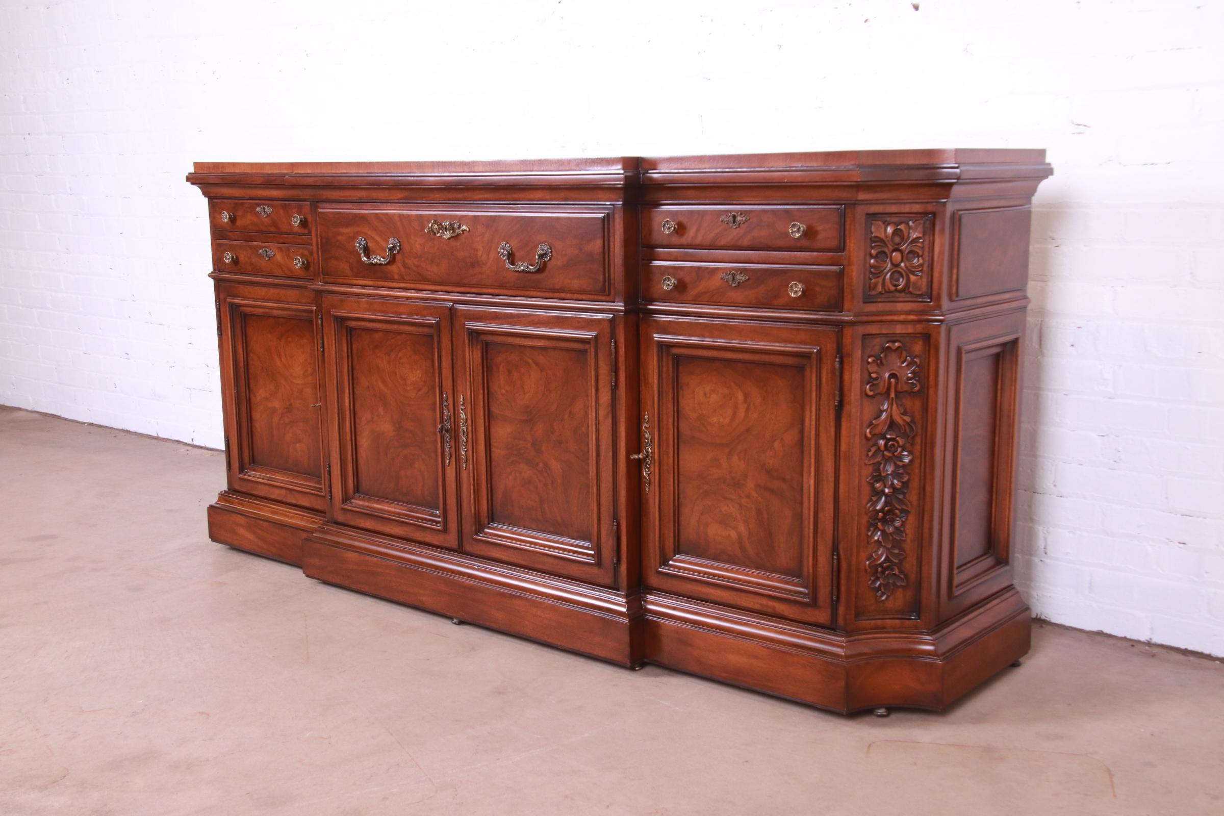 Karges French Louis XV Burled Walnut Sideboard or Bar Cabinet, Newly Restored In Good Condition In South Bend, IN