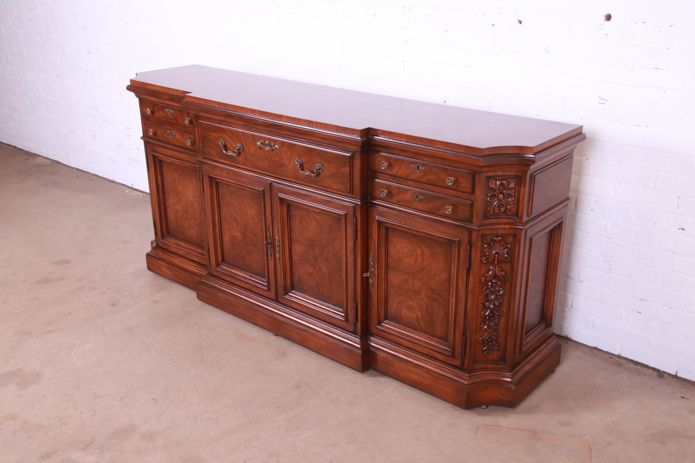 20th Century Karges French Louis XV Burled Walnut Sideboard or Bar Cabinet, Newly Restored
