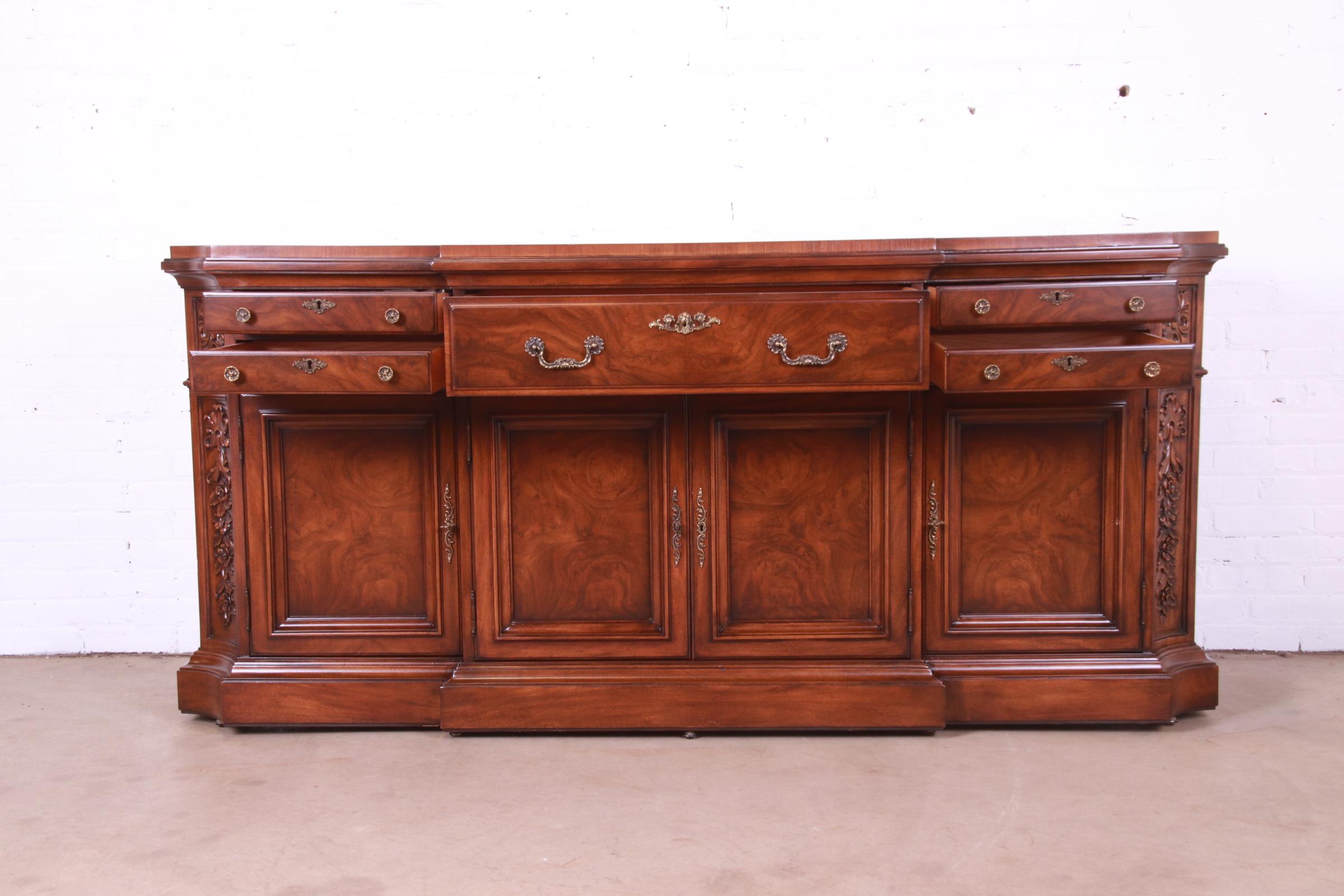 Karges French Louis XV Burled Walnut Sideboard or Bar Cabinet, Newly Restored 1