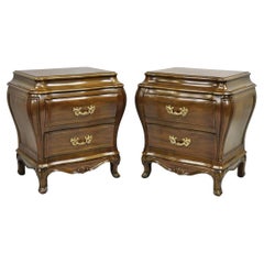 Karges French Louis XV Provincial Style Cherry Wood Bombe Nightstands - a Pair