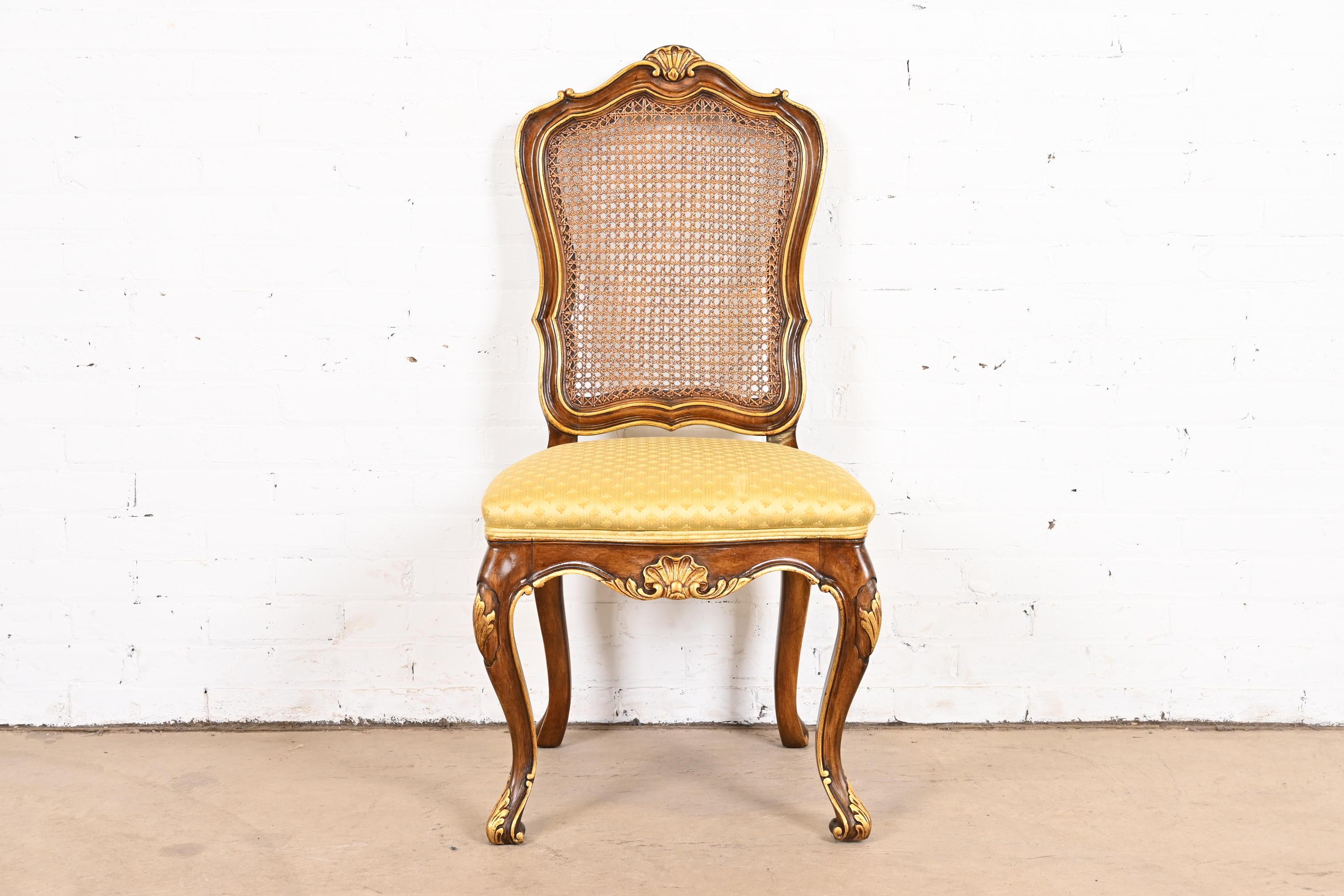 Karges French Louis XV Walnut and Gold Gilt Cane Back Dining Chairs, Set of Ten 5