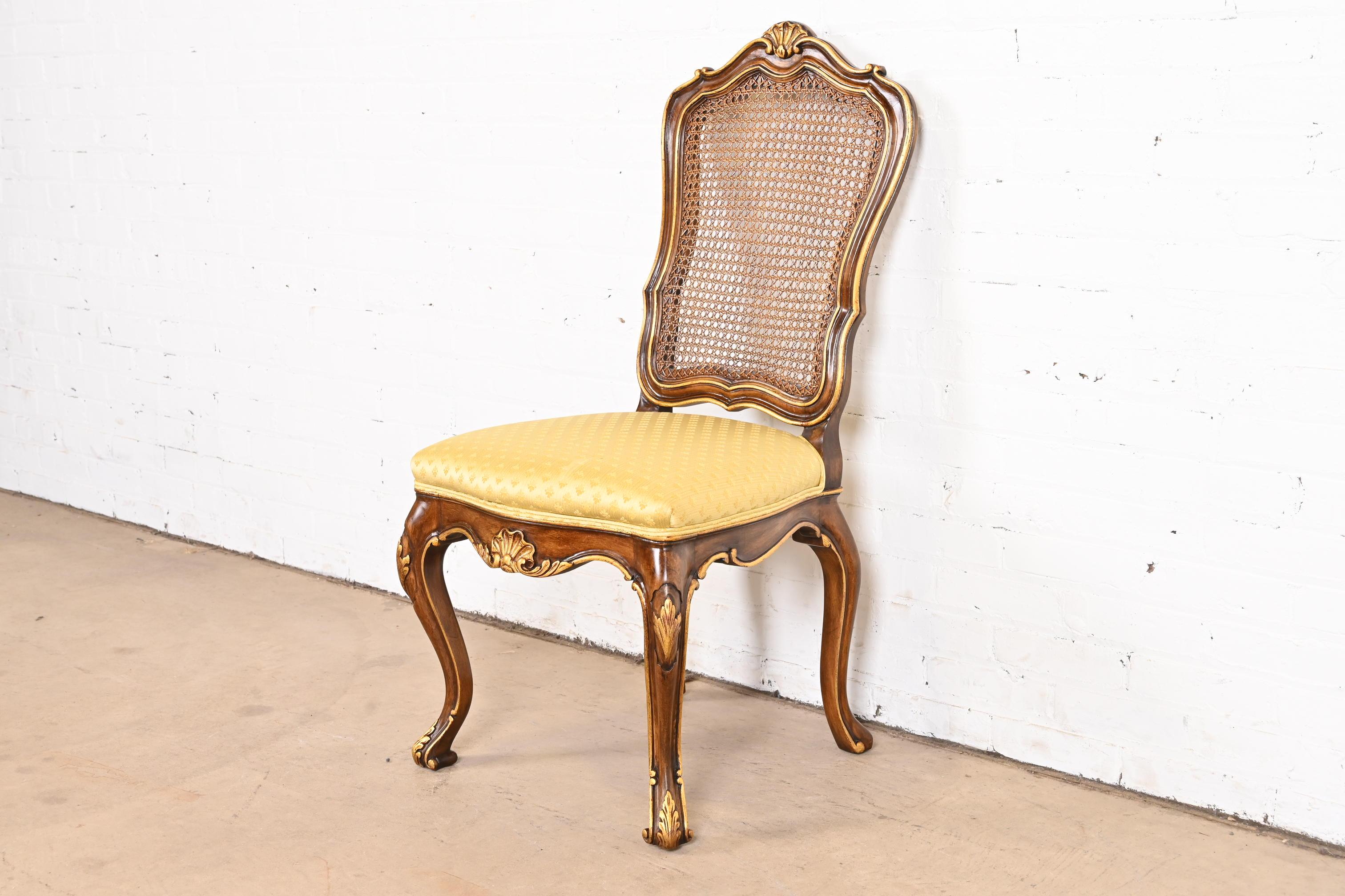 Karges French Louis XV Walnut and Gold Gilt Cane Back Dining Chairs, Set of Ten 6