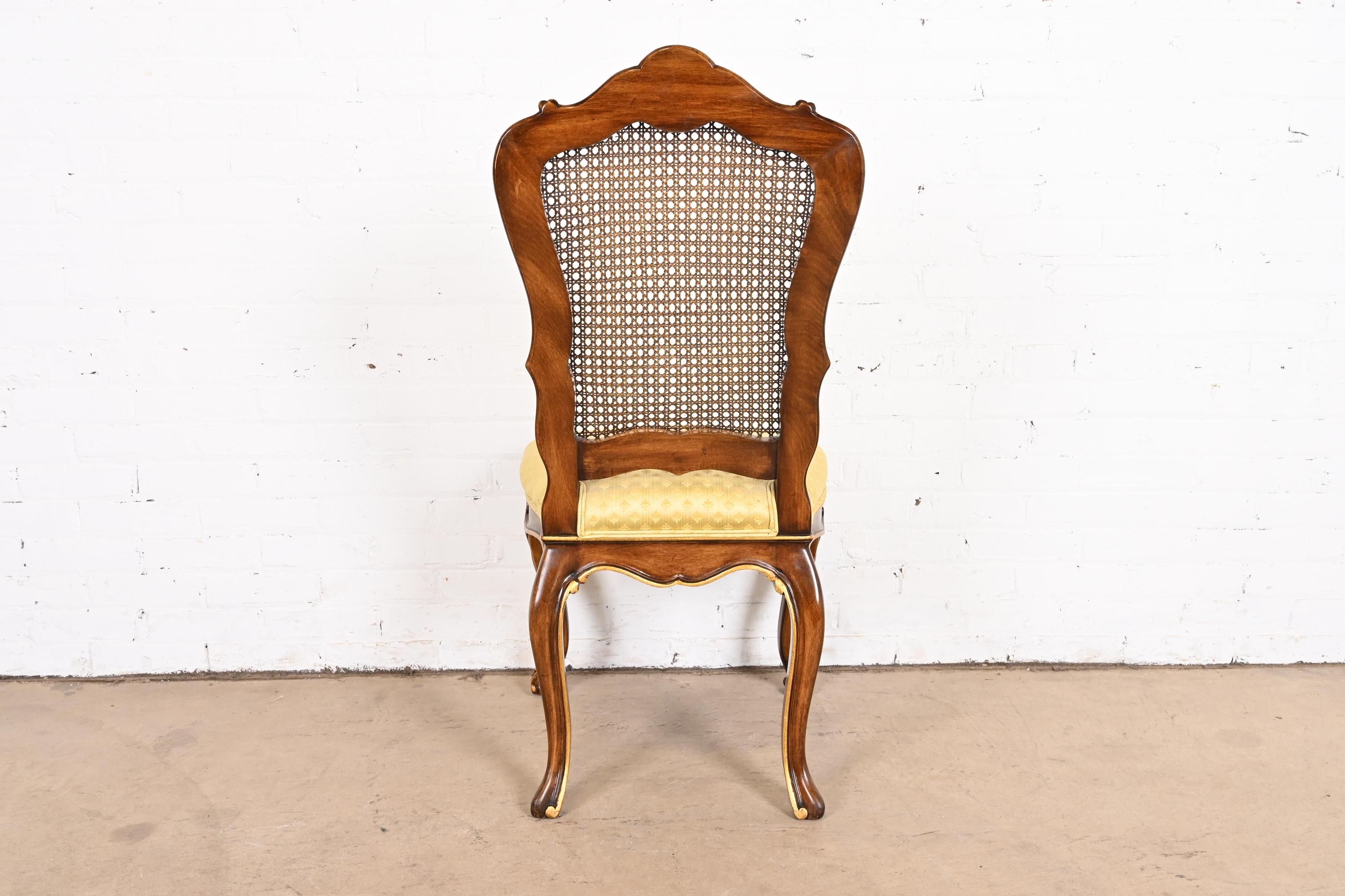 Karges French Louis XV Walnut and Gold Gilt Cane Back Dining Chairs, Set of Ten 12