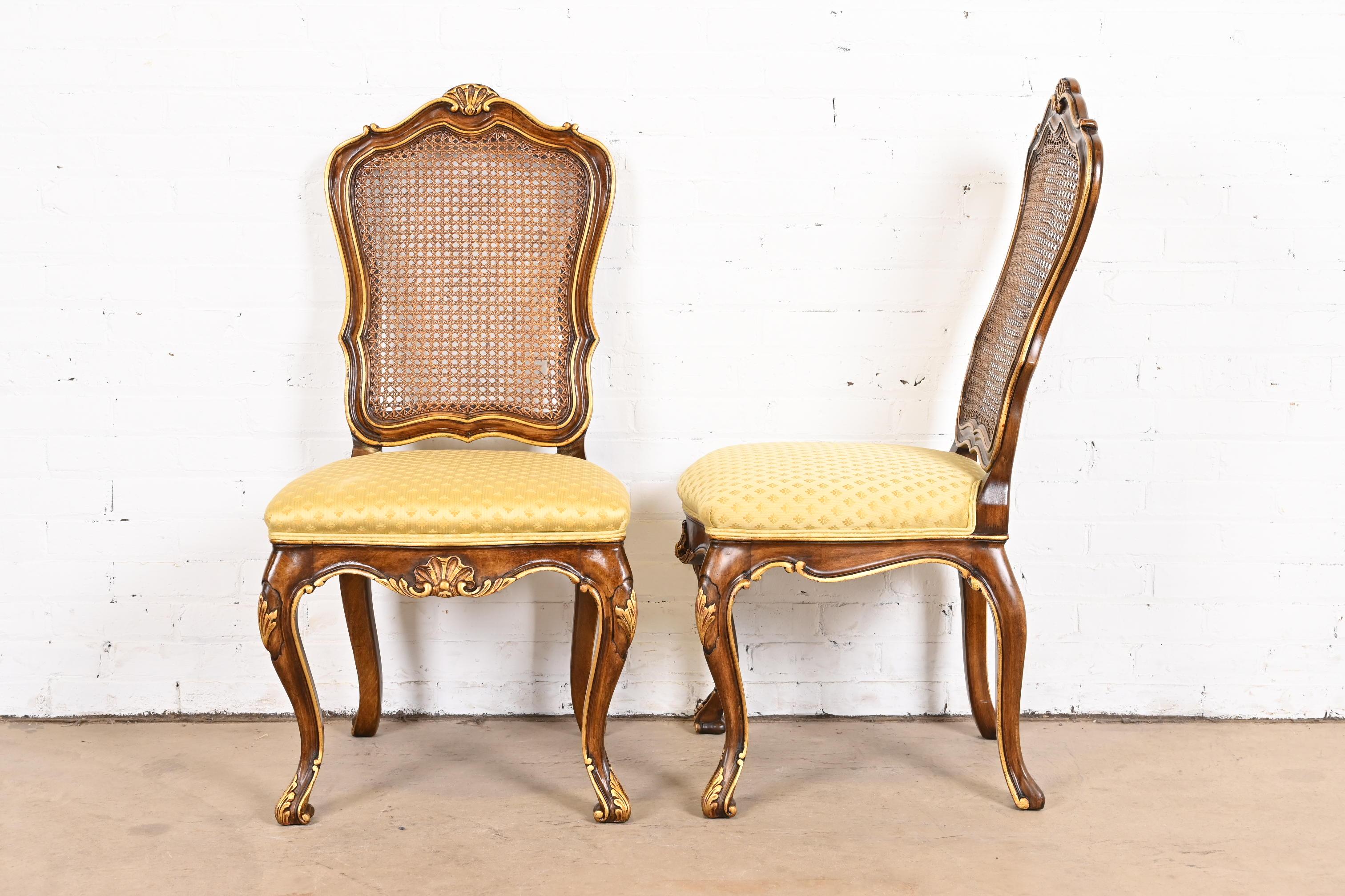 Karges French Louis XV Walnut and Gold Gilt Cane Back Dining Chairs, Set of Ten 4