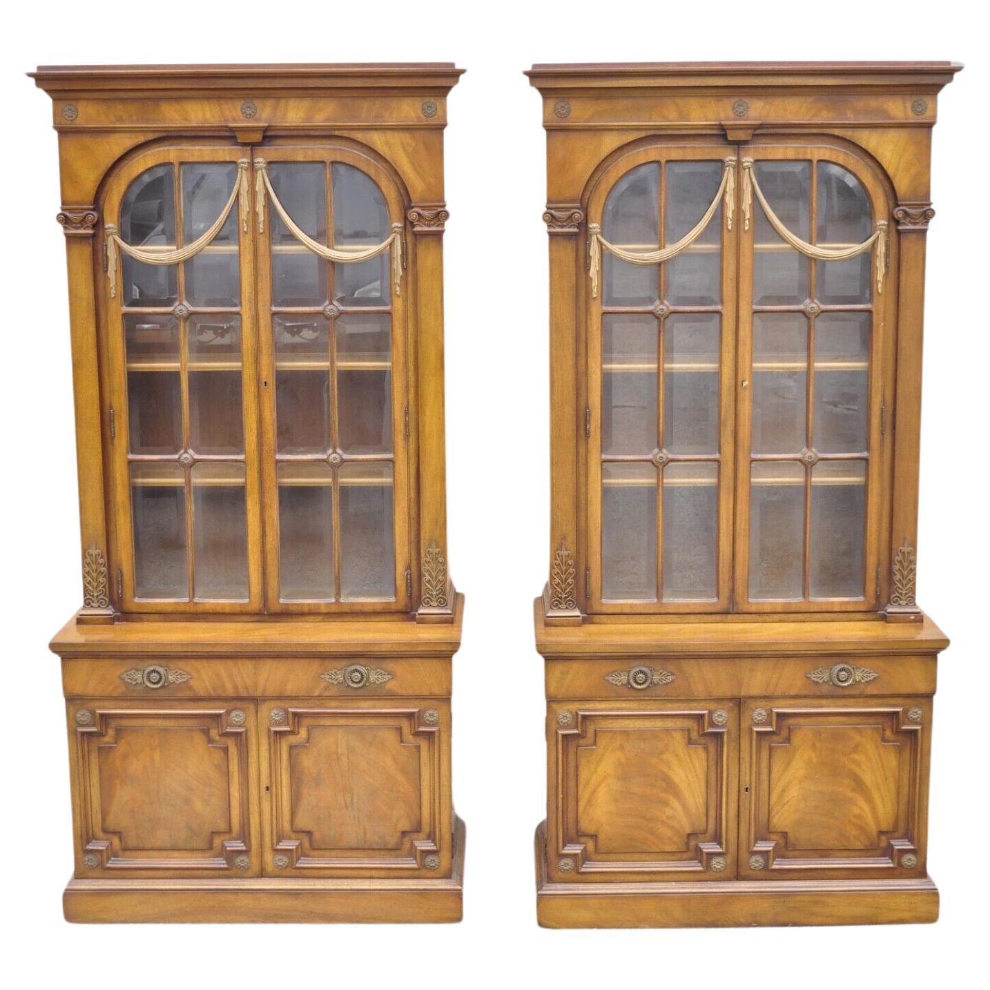 Karges French Neoclassical Style Regency Mahogany Curio China Cabinet, a Pair
