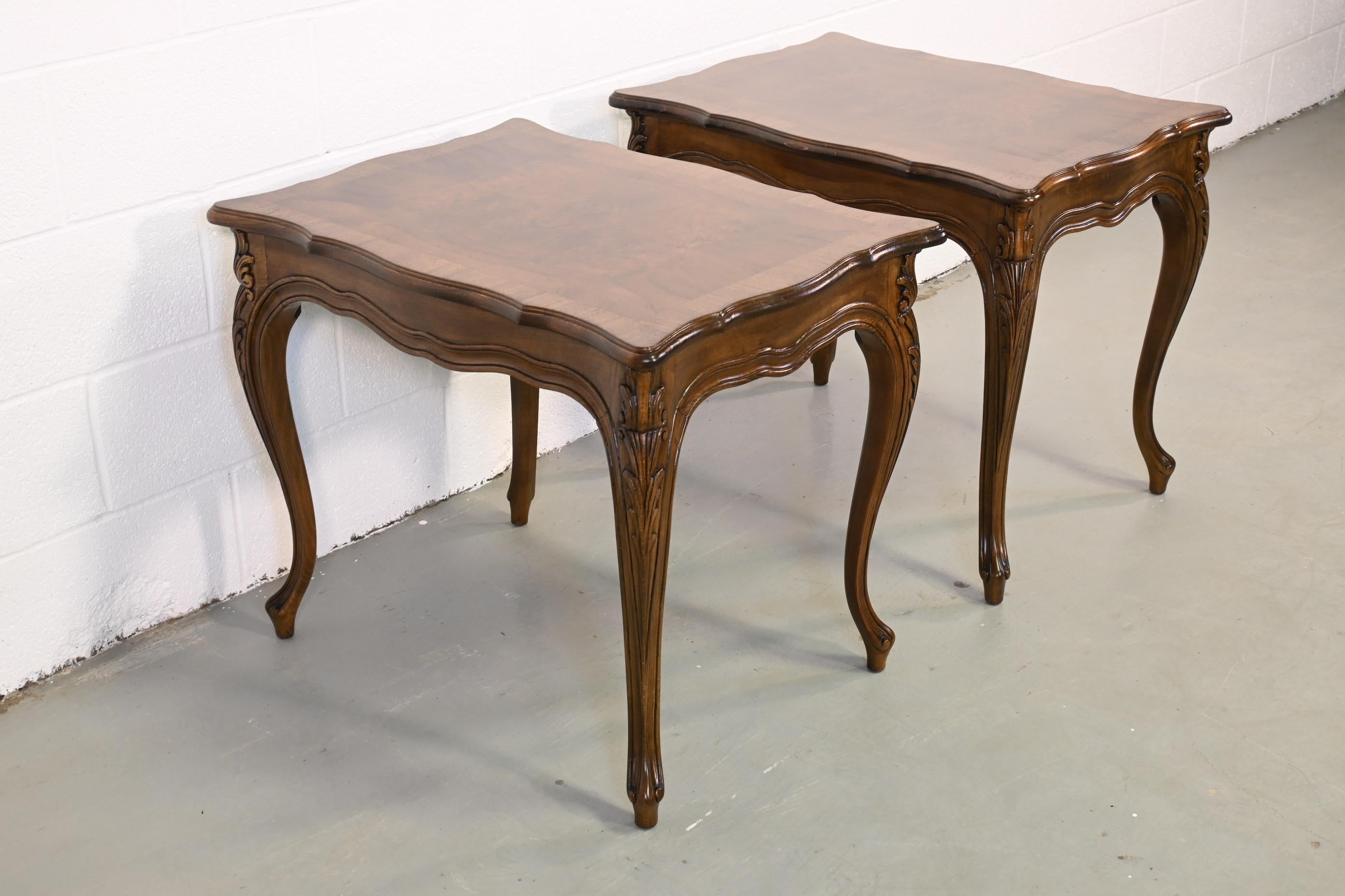 American Karges Furniture French Provincial Burled Walnut End Tables - a Pair For Sale