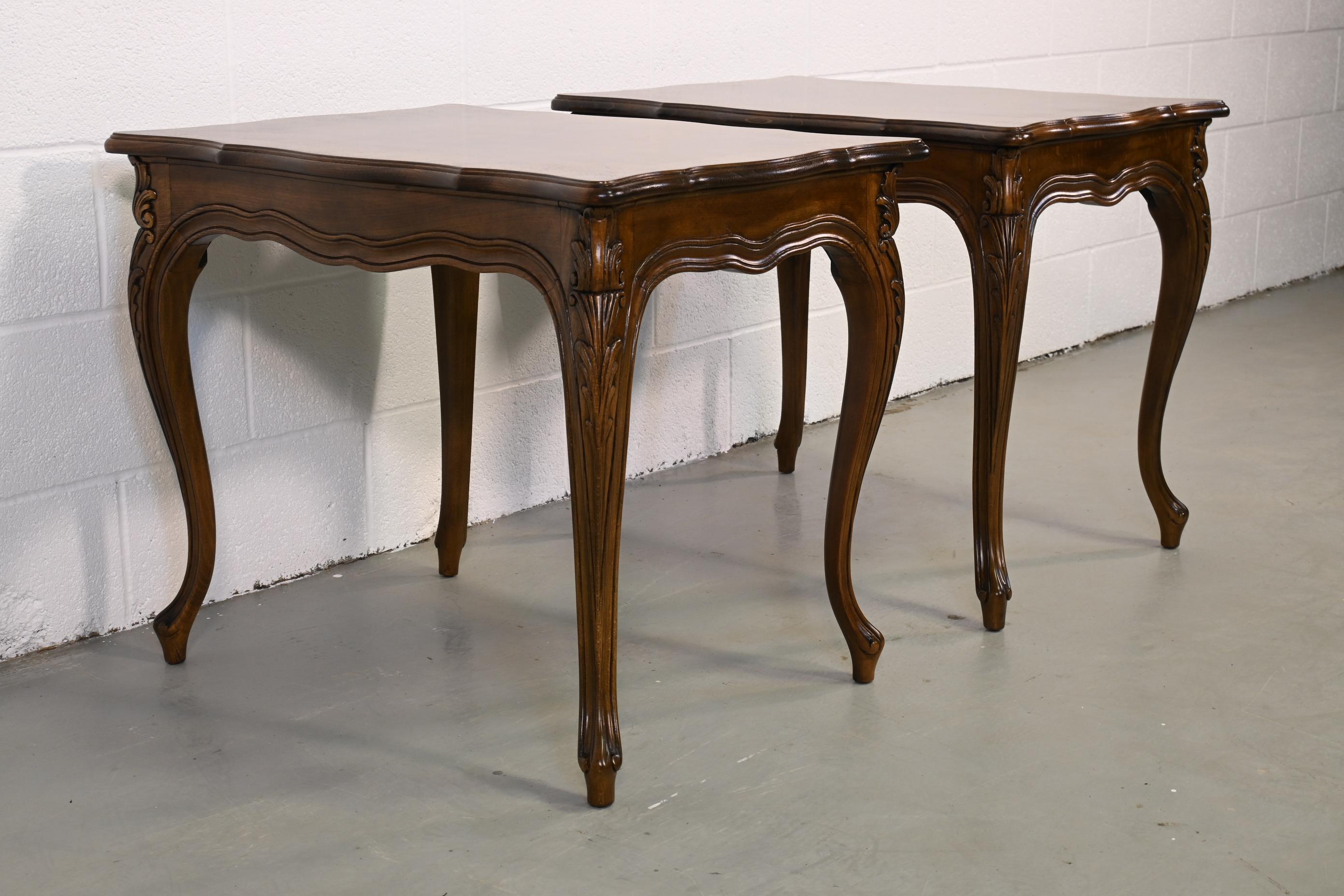 Lacquered Karges Furniture French Provincial Burled Walnut End Tables - a Pair For Sale