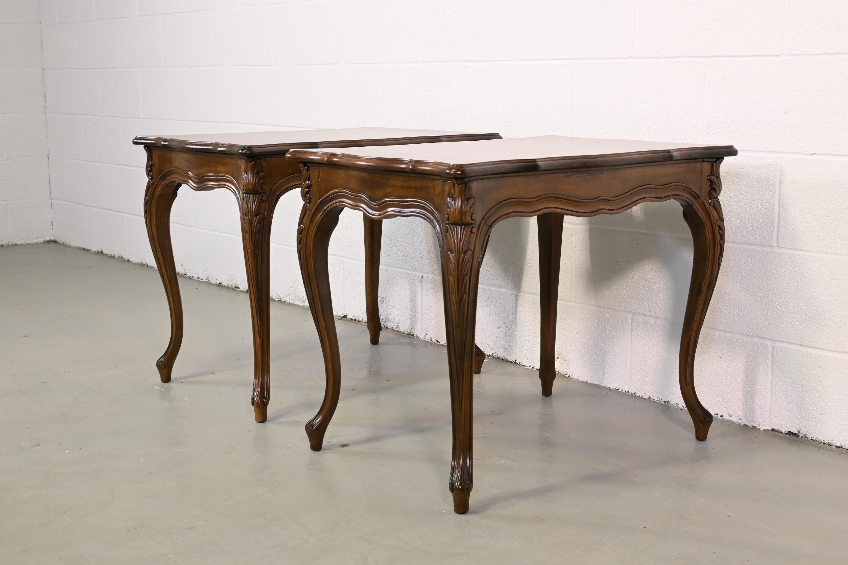 Late 20th Century Karges Furniture French Provincial Burled Walnut End Tables - a Pair For Sale