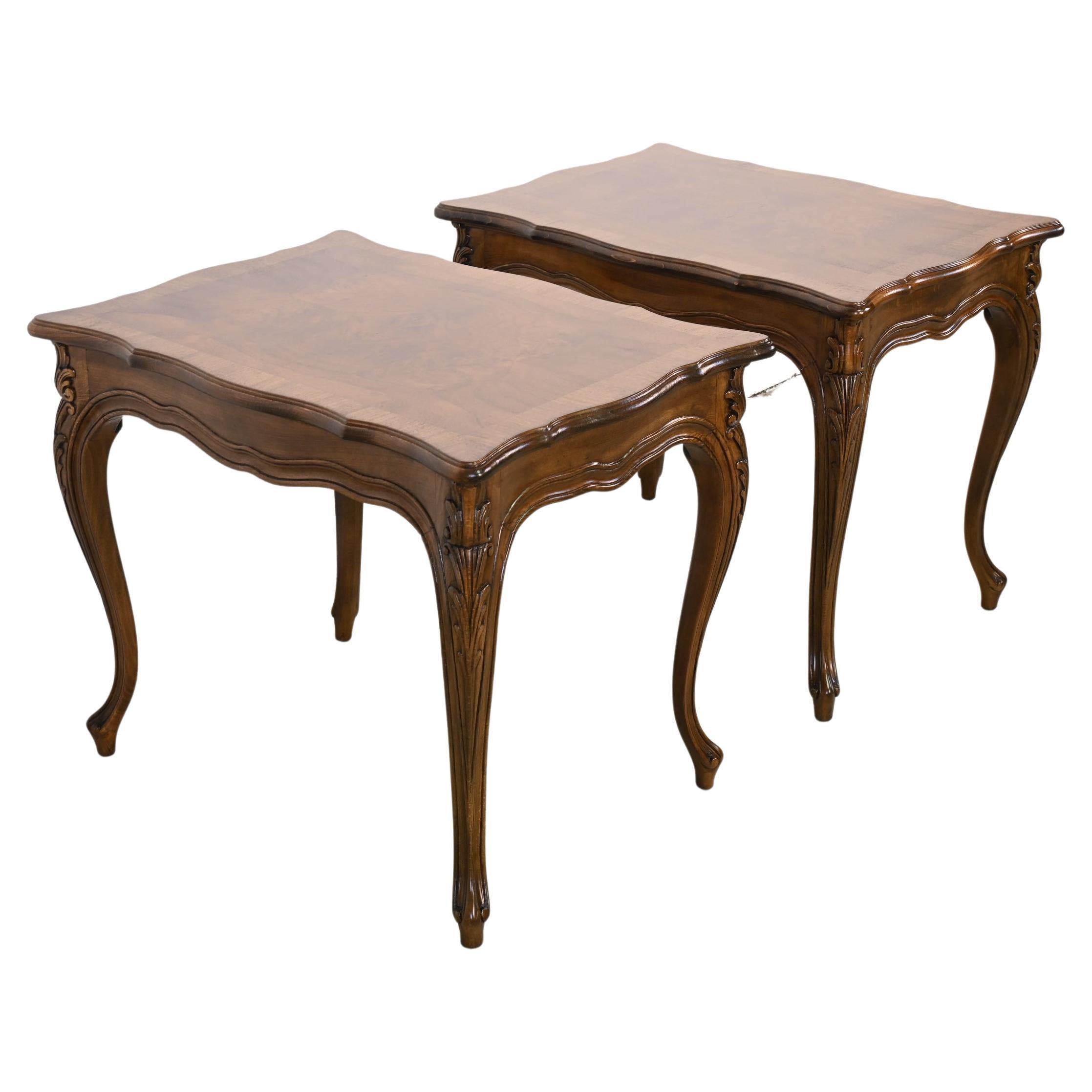 Karges Furniture French Provincial Burled Walnut End Tables - a Pair