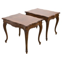 Used Karges Furniture French Provincial Burled Walnut End Tables - a Pair