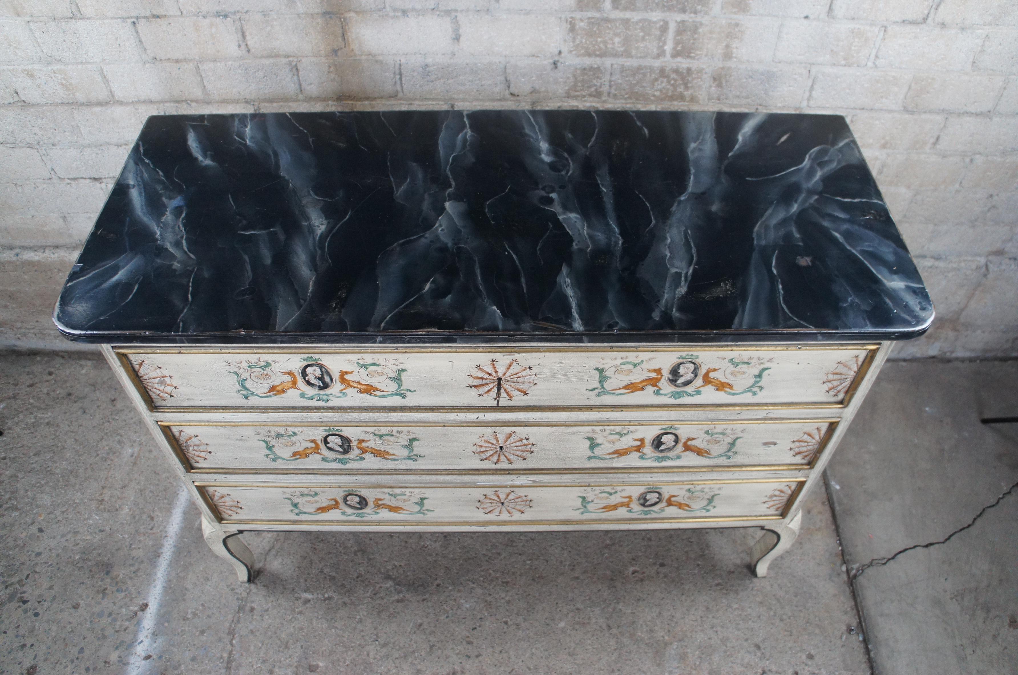 Karges French Provincial Cherry Transitional Chest 287 Faux Marble Top Commode In Good Condition In Dayton, OH