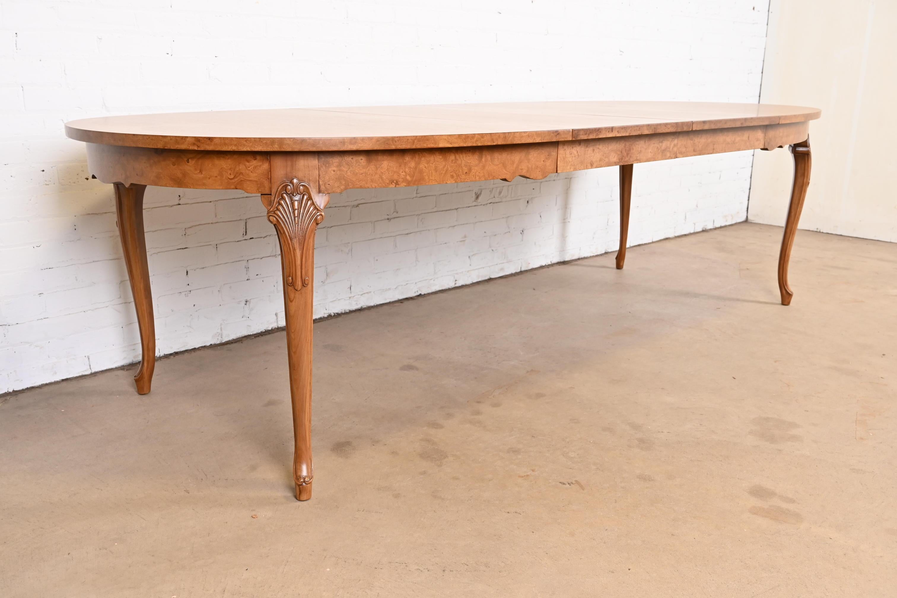 Mid-20th Century Karges French Provincial Louis XV Burl Wood and Walnut Dining Table, Refinished