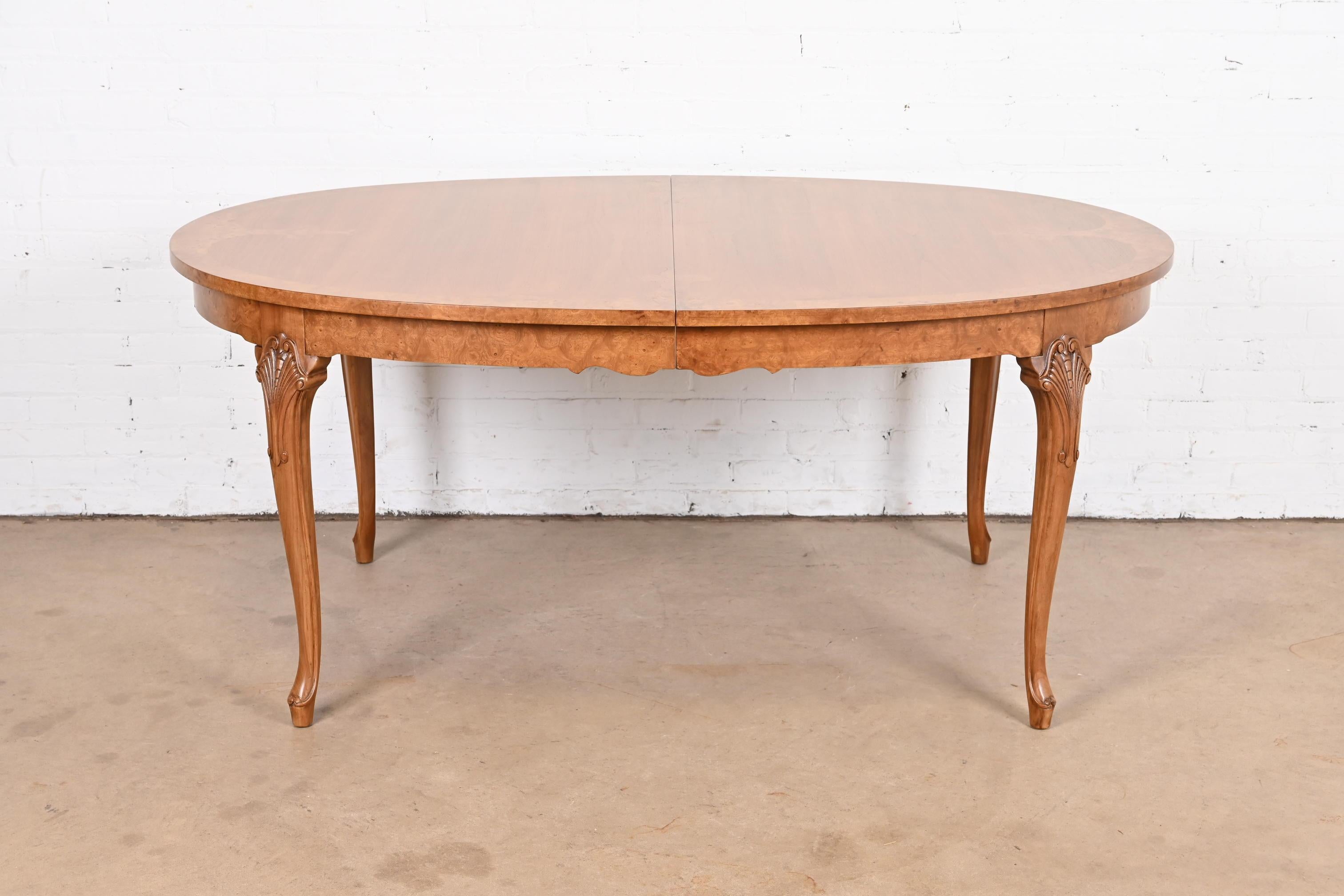 Karges French Provincial Louis XV Burl Wood and Walnut Dining Table, Refinished 4