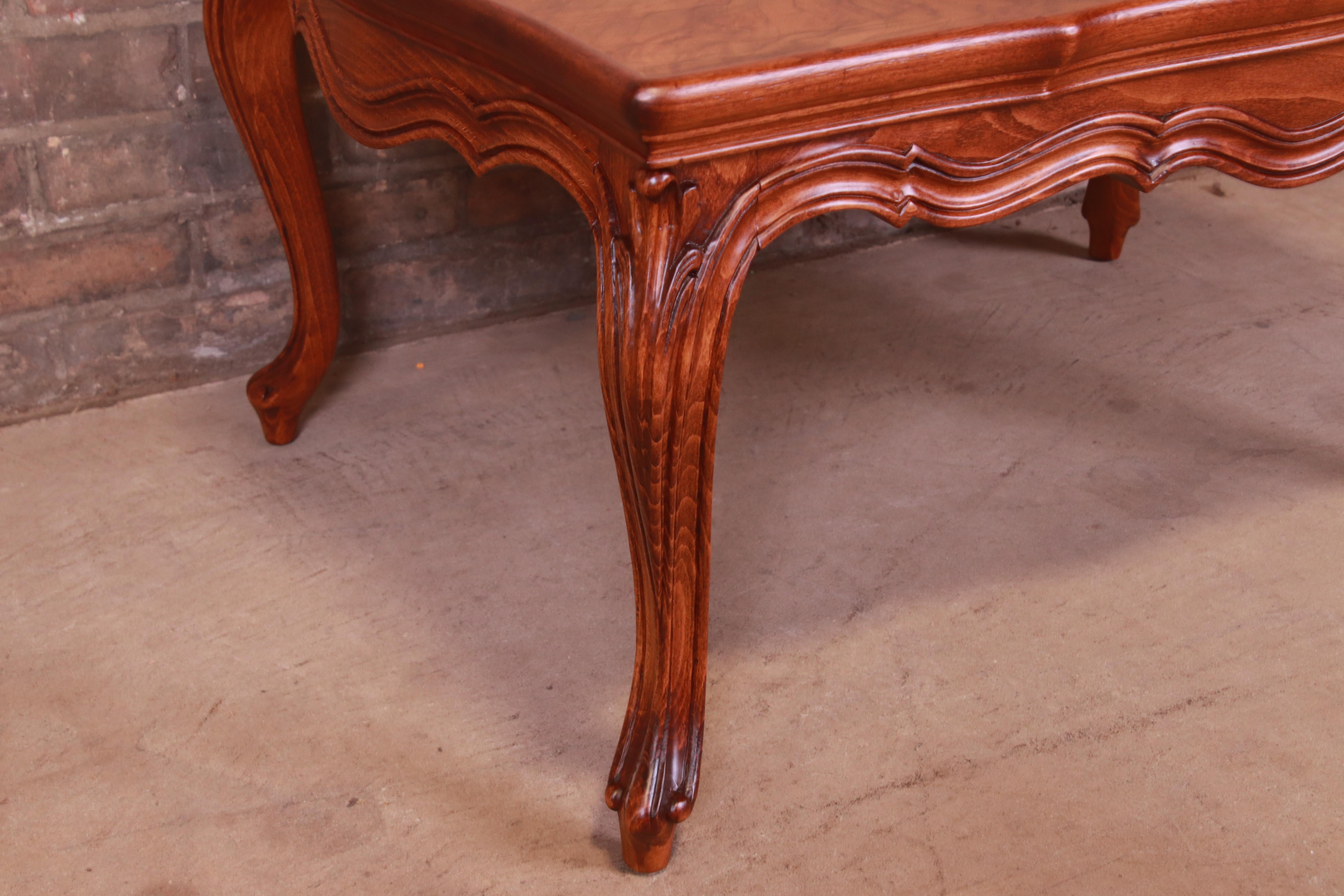 Mid-20th Century Karges French Provincial Louis XV Burled Walnut Coffee Table, Newly Refinished For Sale