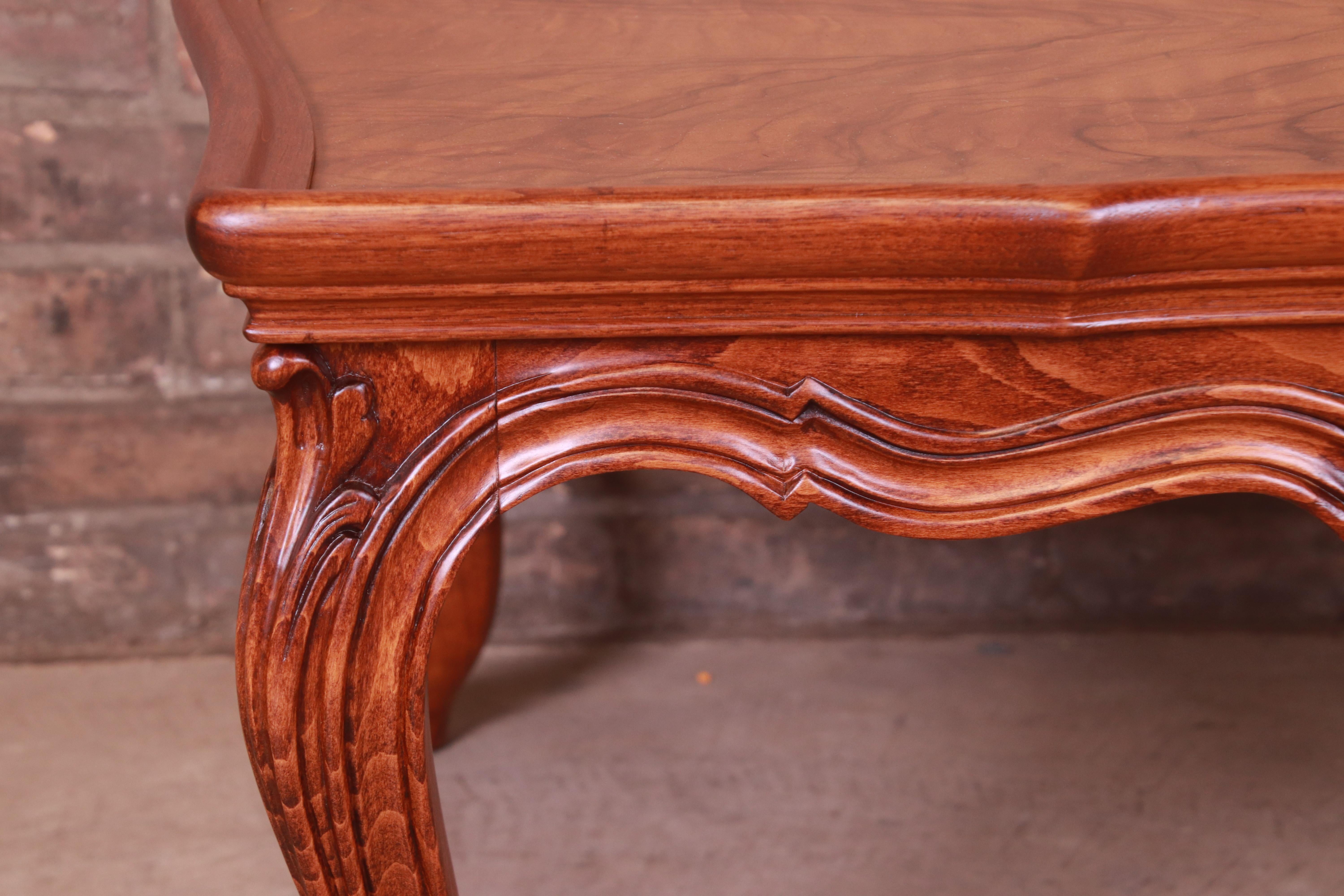 Karges French Provincial Louis XV Burled Walnut Coffee Table, Newly Refinished For Sale 1