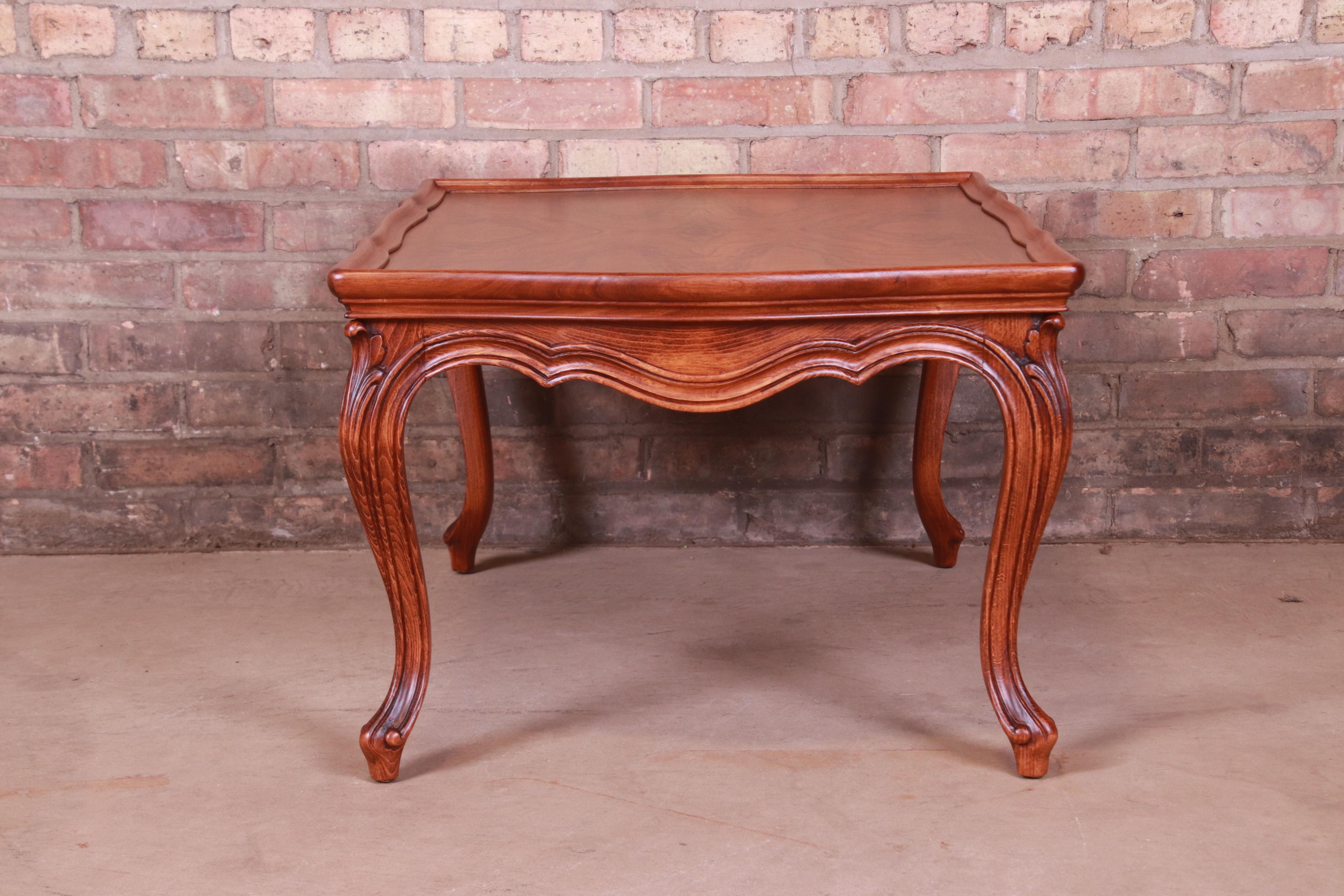 Karges French Provincial Louis XV Burled Walnut Coffee Table, Newly Refinished For Sale 2