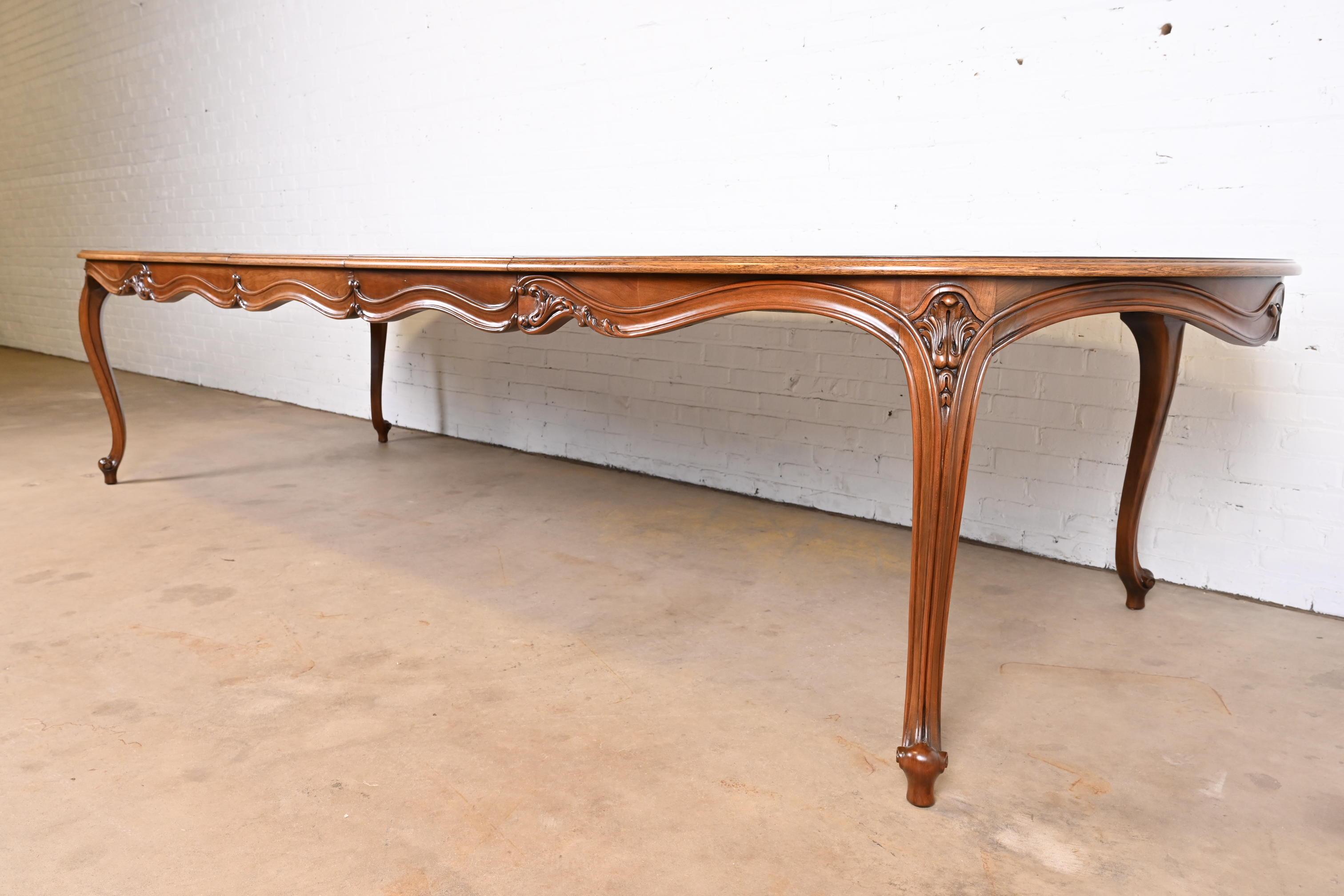 American Karges French Provincial Louis XV Burled Walnut Dining Table, Newly Refinished