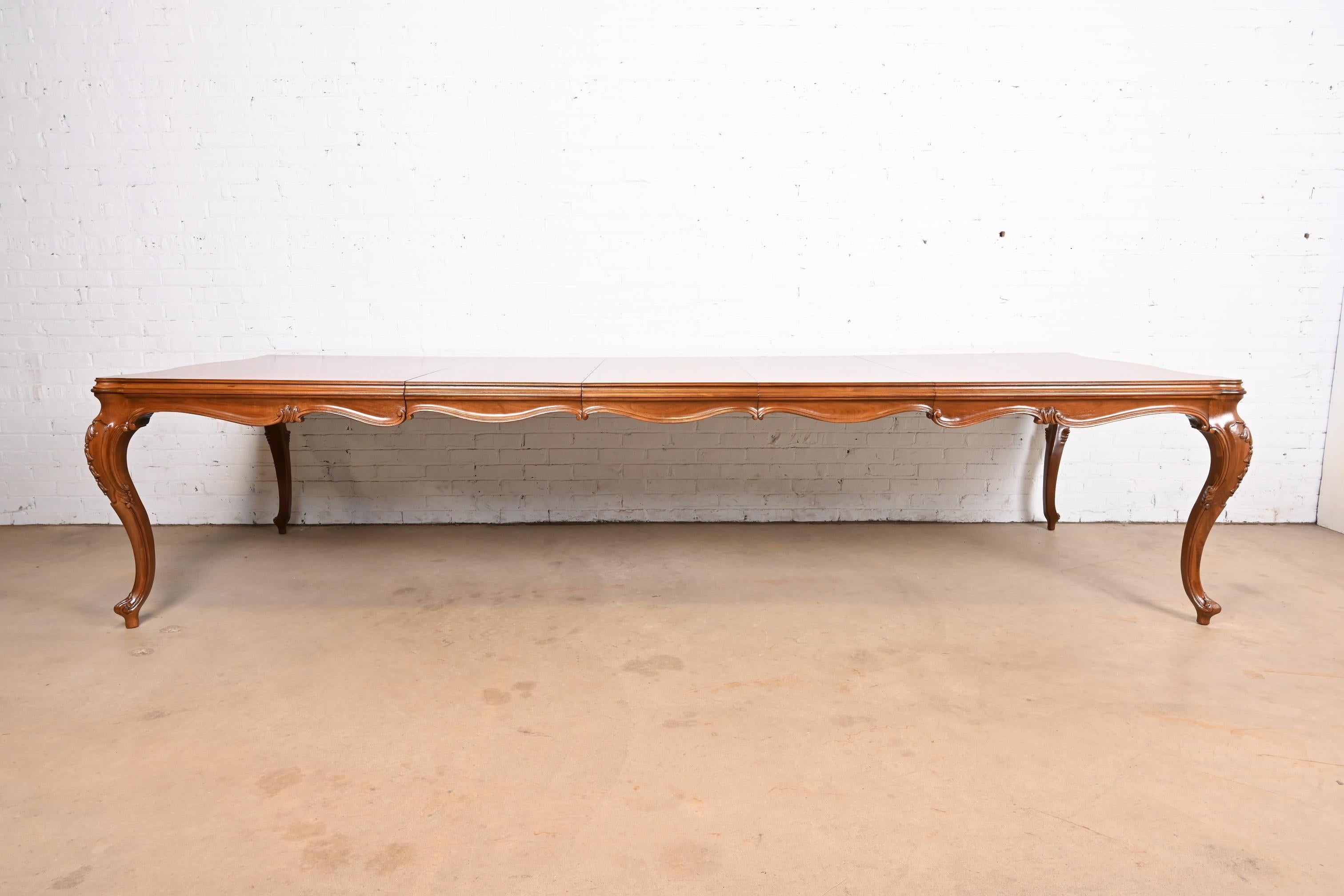 American Karges French Provincial Louis XV Burled Walnut Extension Dining Table