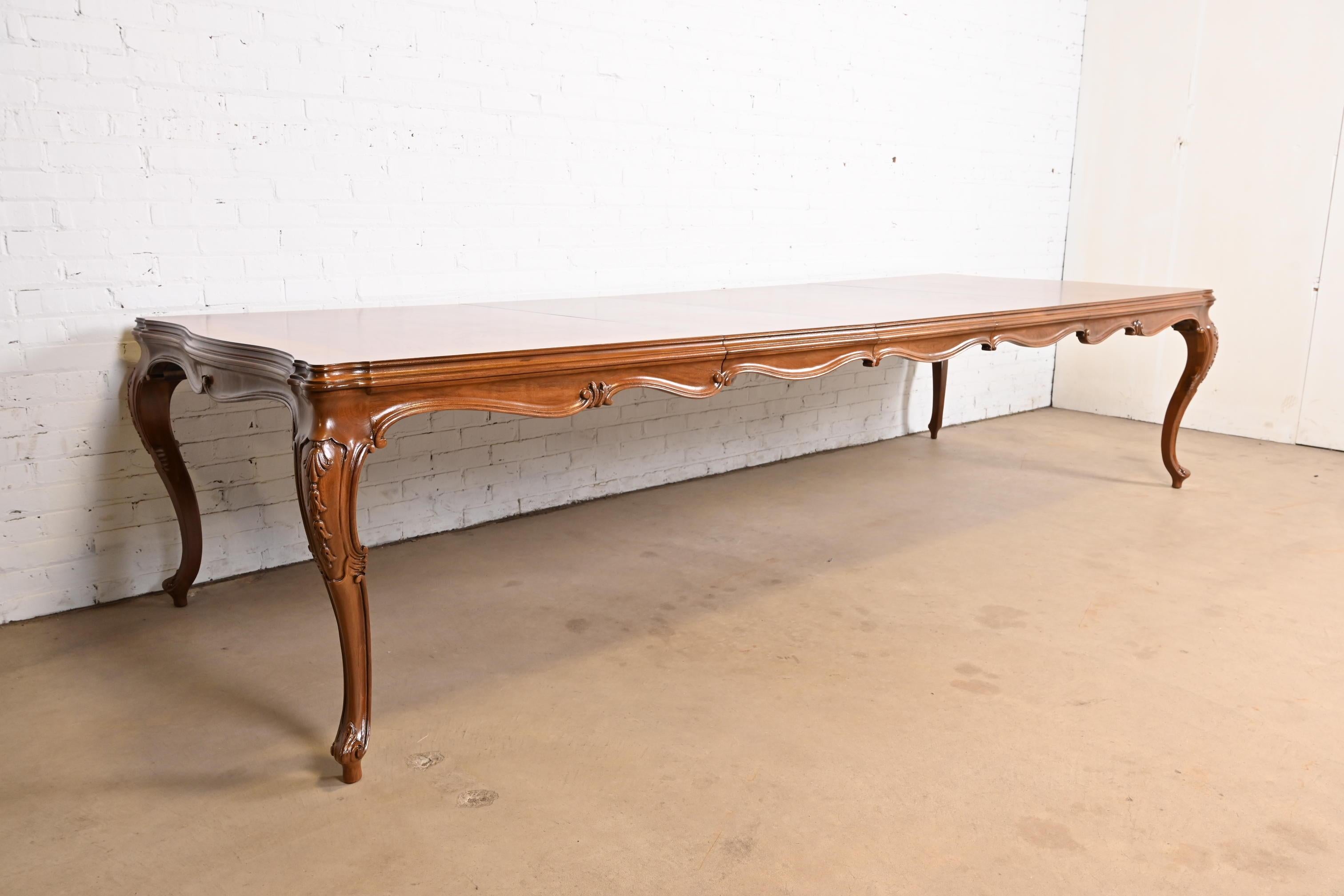 Late 20th Century Karges French Provincial Louis XV Burled Walnut Extension Dining Table