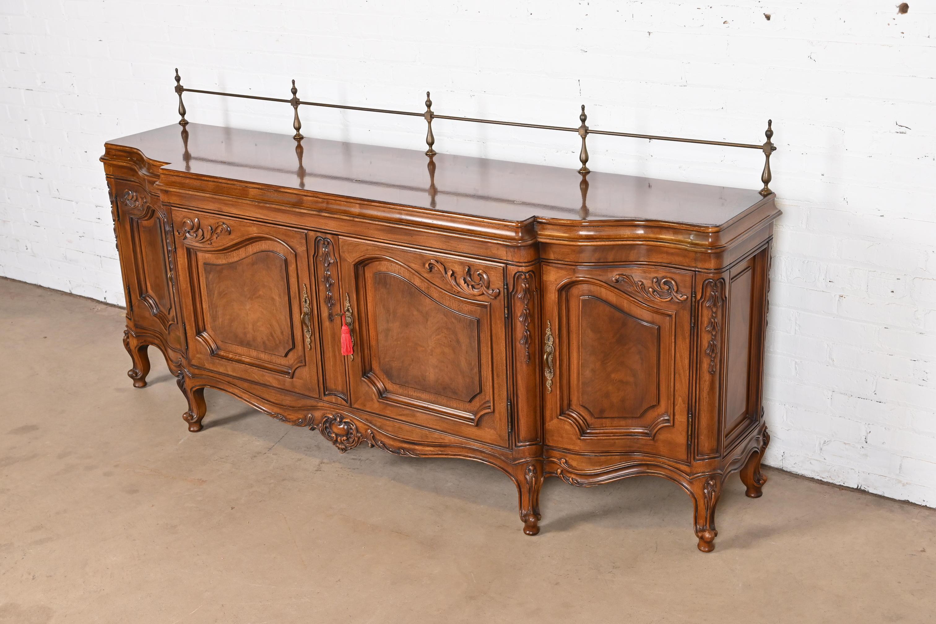 American Karges French Provincial Louis XV Carved Burled Walnut Sideboard or Bar Cabinet For Sale