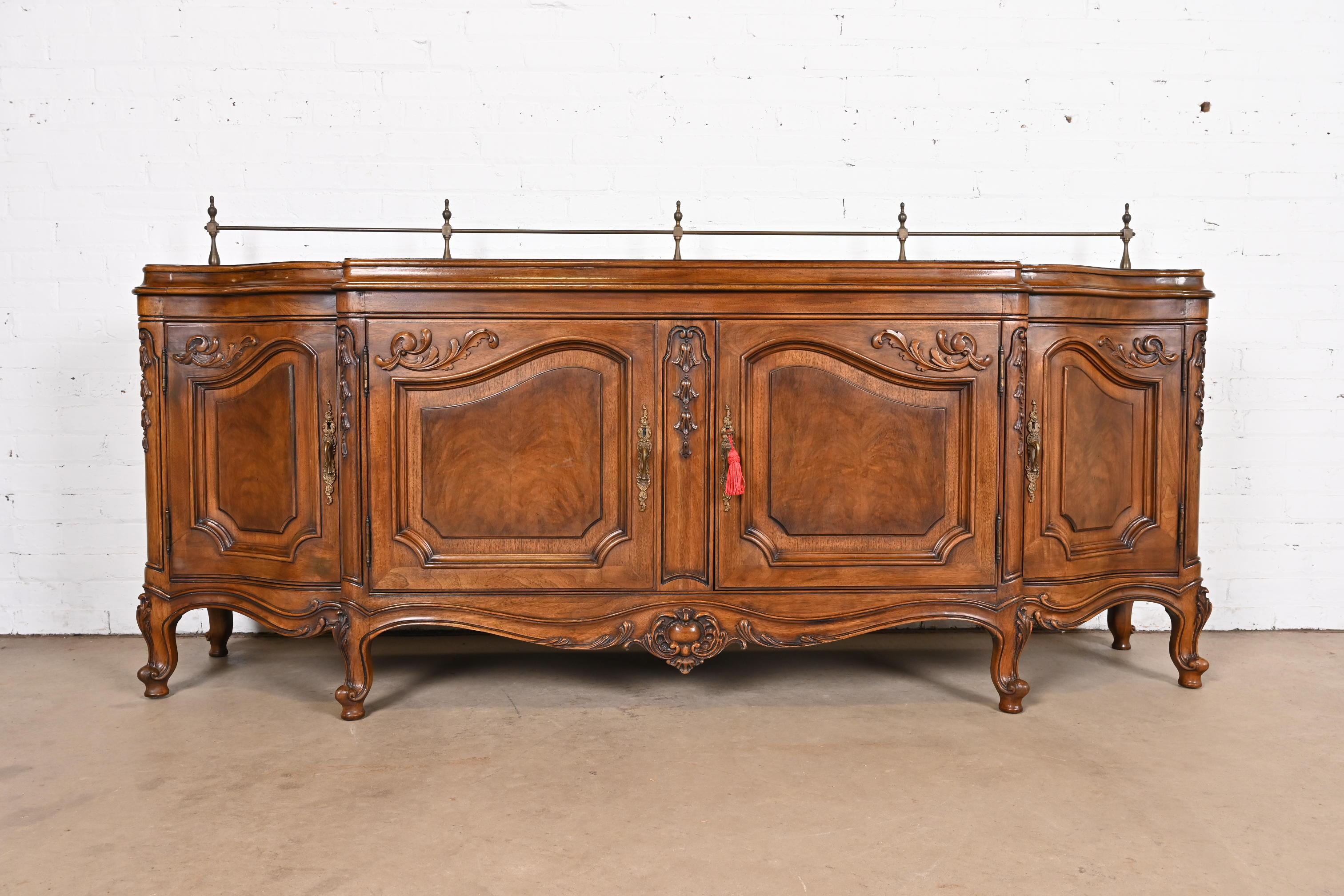 Karges French Provincial Louis XV Carved Burled Walnut Sideboard or Bar Cabinet In Good Condition For Sale In South Bend, IN