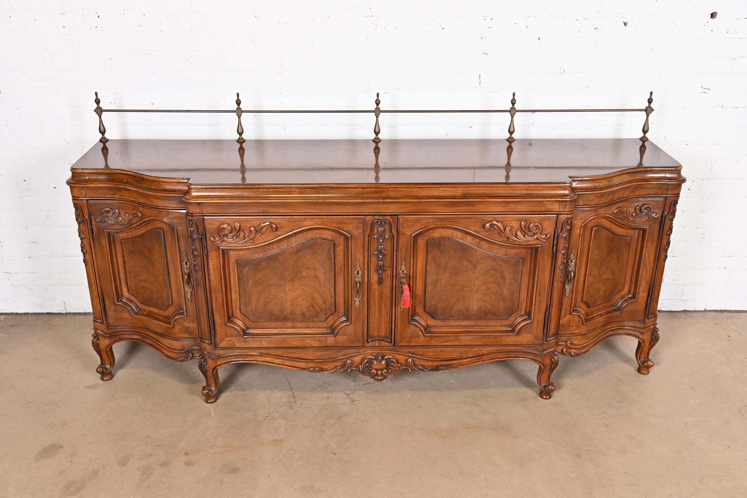 Late 20th Century Karges French Provincial Louis XV Carved Burled Walnut Sideboard or Bar Cabinet For Sale