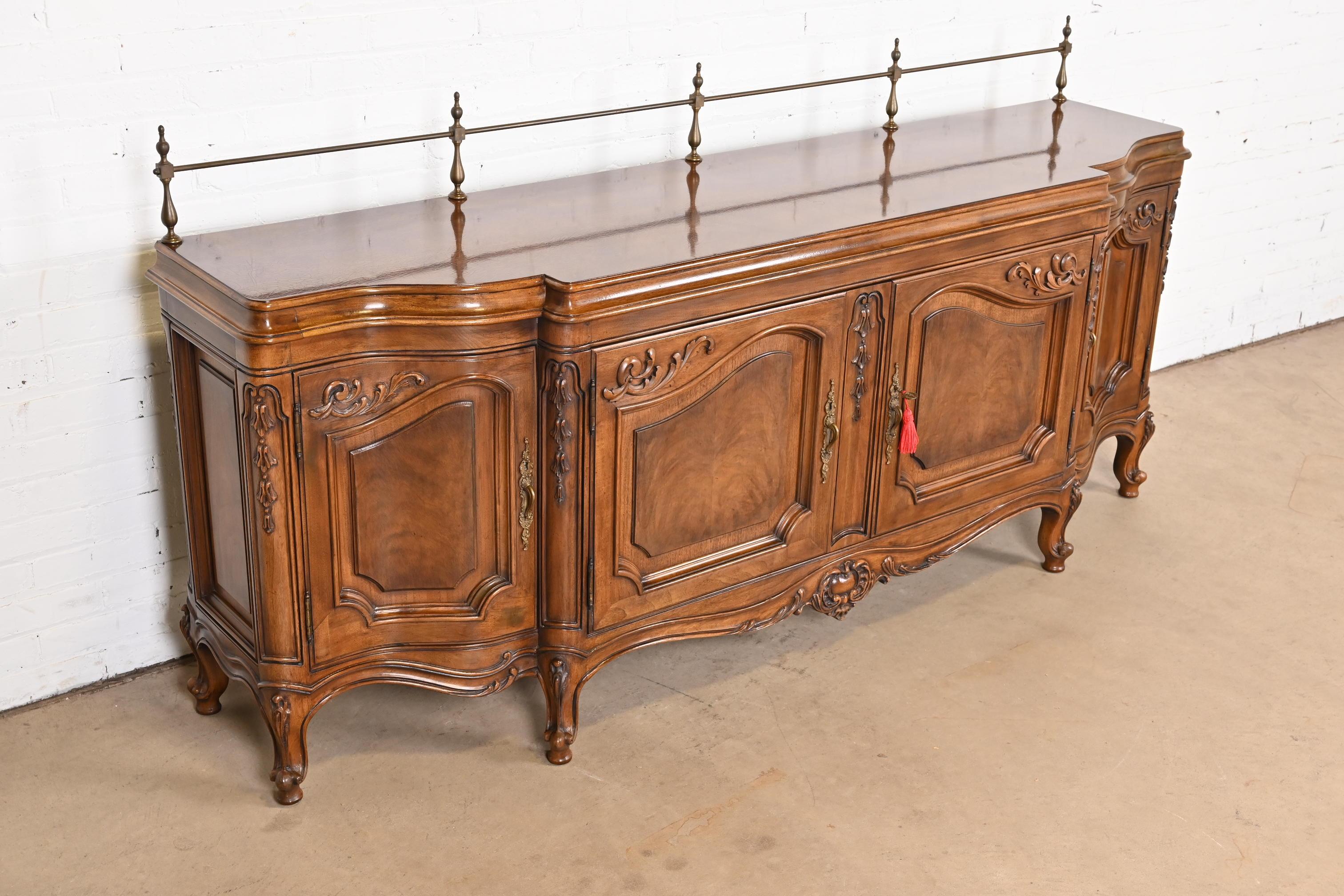 Karges French Provincial Louis XV Carved Burled Walnut Sideboard or Bar Cabinet For Sale 1