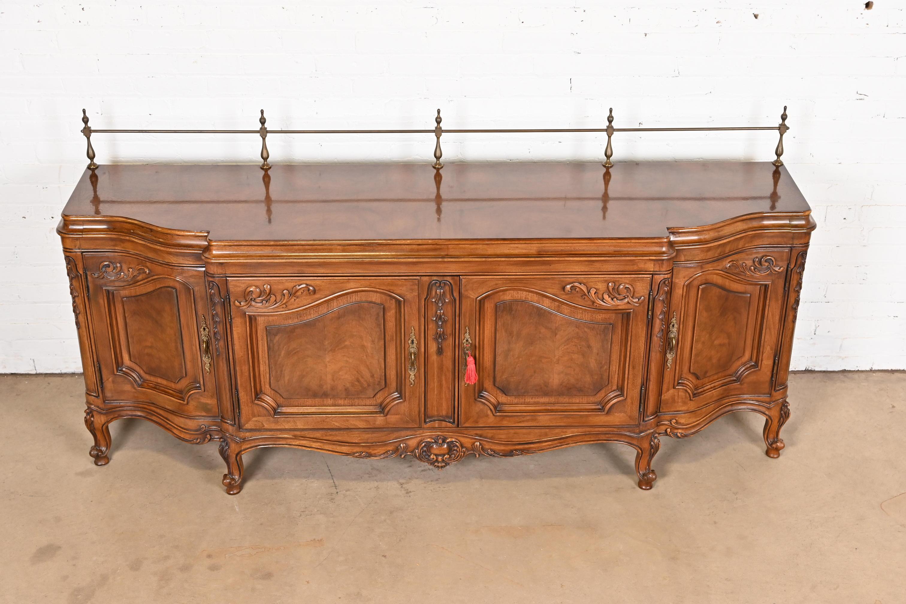 Karges French Provincial Louis XV Carved Burled Walnut Sideboard or Bar Cabinet For Sale 2