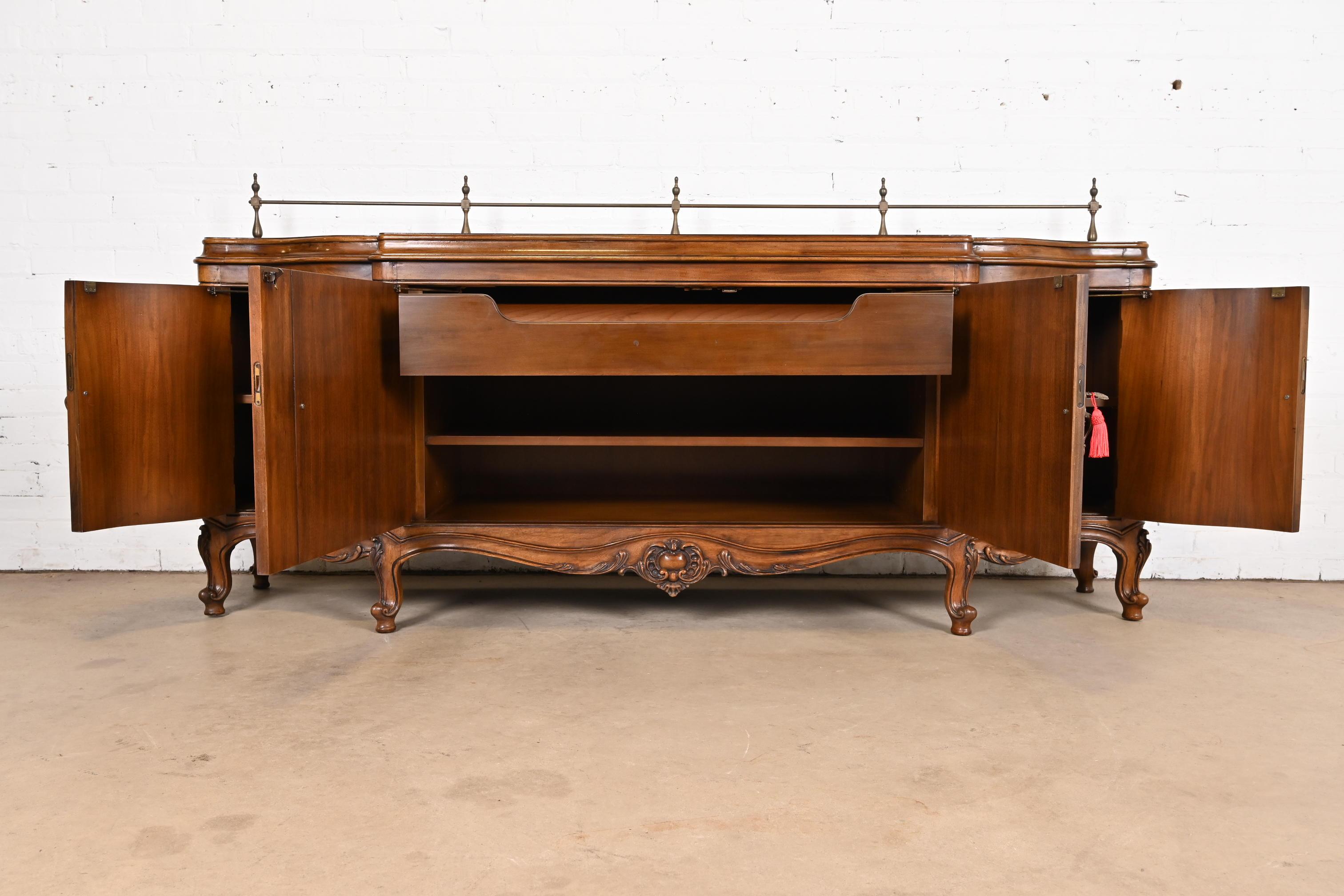 Karges French Provincial Louis XV Carved Burled Walnut Sideboard or Bar Cabinet For Sale 3