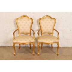 Karges French Provincial Louis XV Carved Walnut and Gold Gilt Armchairs