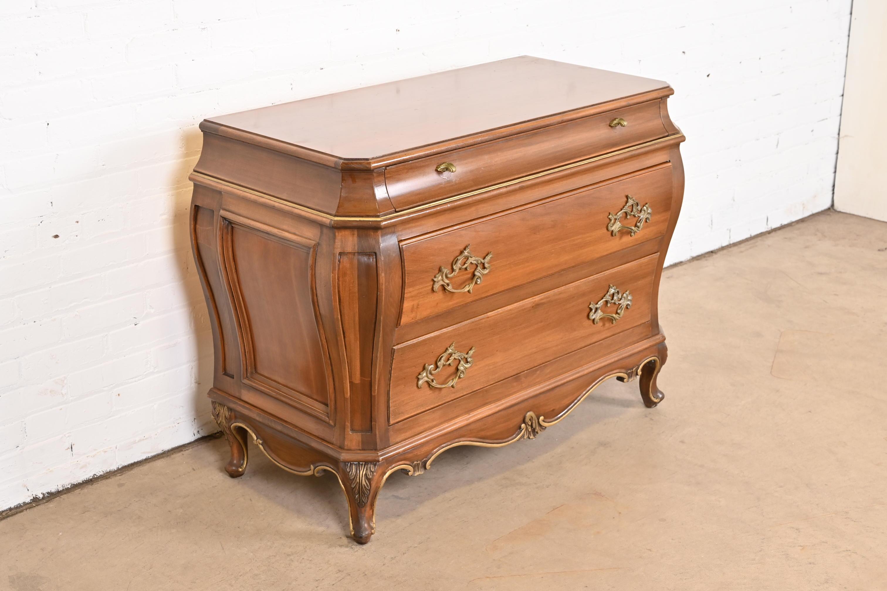 20th Century Karges French Provincial Louis XV Carved Walnut and Gold Gilt Bombay Chest