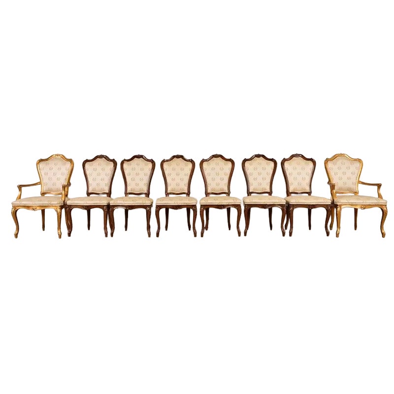 Karges Chaises de salle à manger Louis XV en noyer sculpté, série de huit