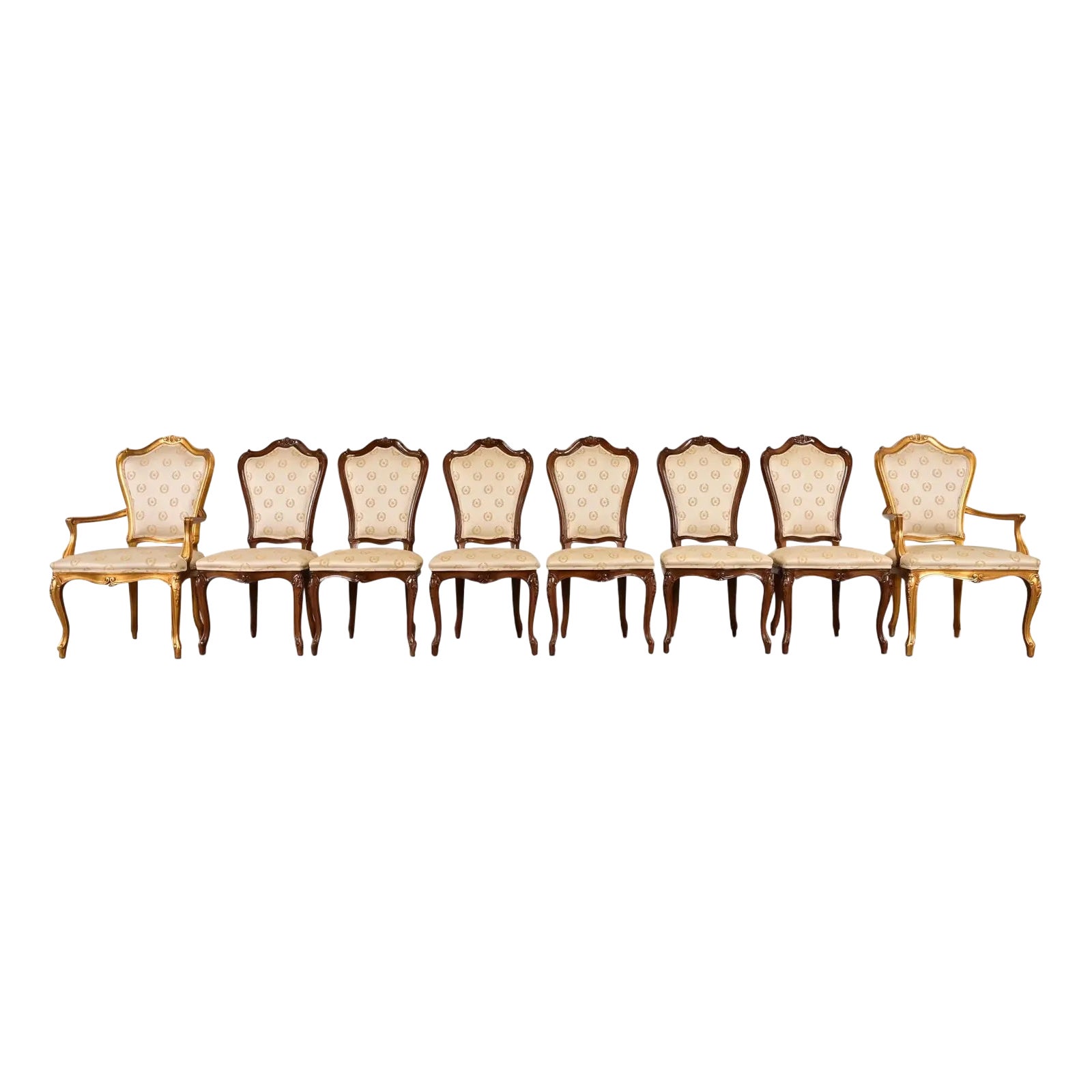 Karges French Provincial Louis XV Carved Walnut Dining Chairs, Set of Eight