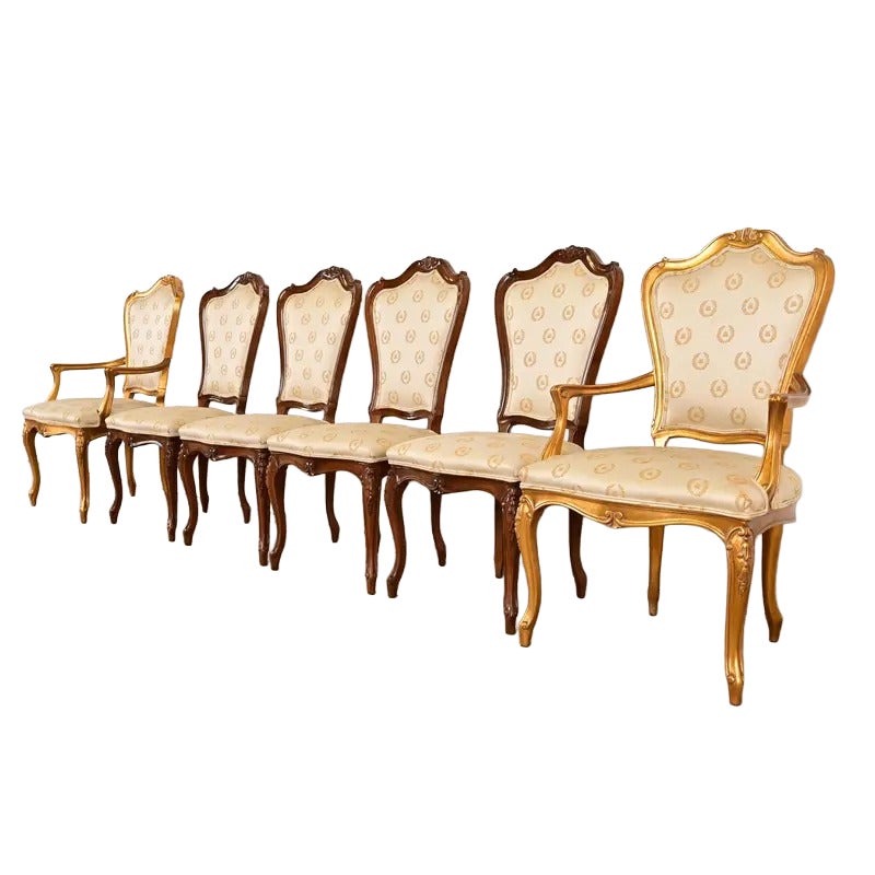 Karges Chaises de salle à manger Louis XV en noyer sculpté, série de six