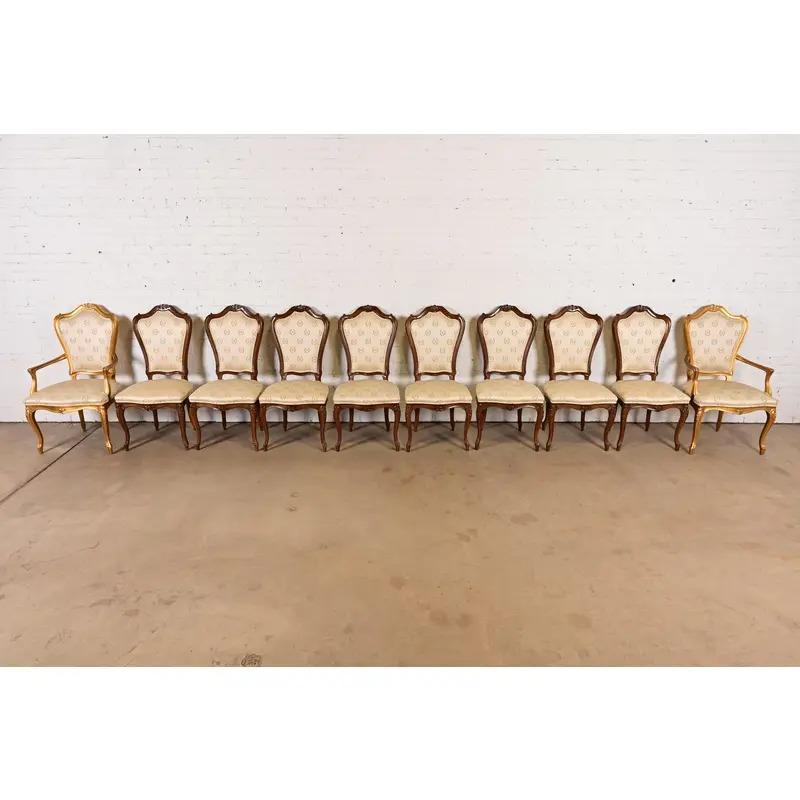 Karges French Provincial Louis XV Carved Walnut Dining Chairs, Set of Ten In Good Condition For Sale In South Bend, IN