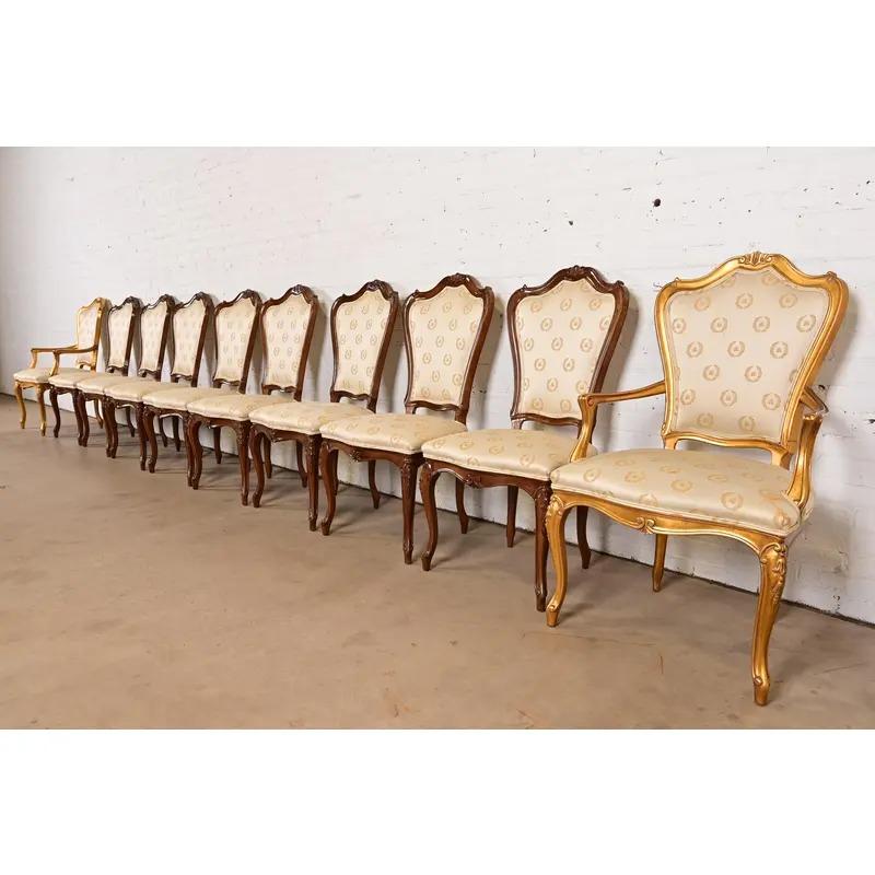 Late 20th Century Karges French Provincial Louis XV Carved Walnut Dining Chairs, Set of Ten For Sale