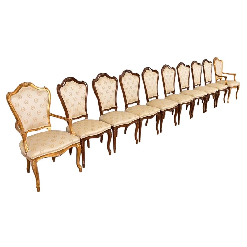 Karges Chaises de salle à manger Louis XV en noyer sculpté, ensemble de dix
