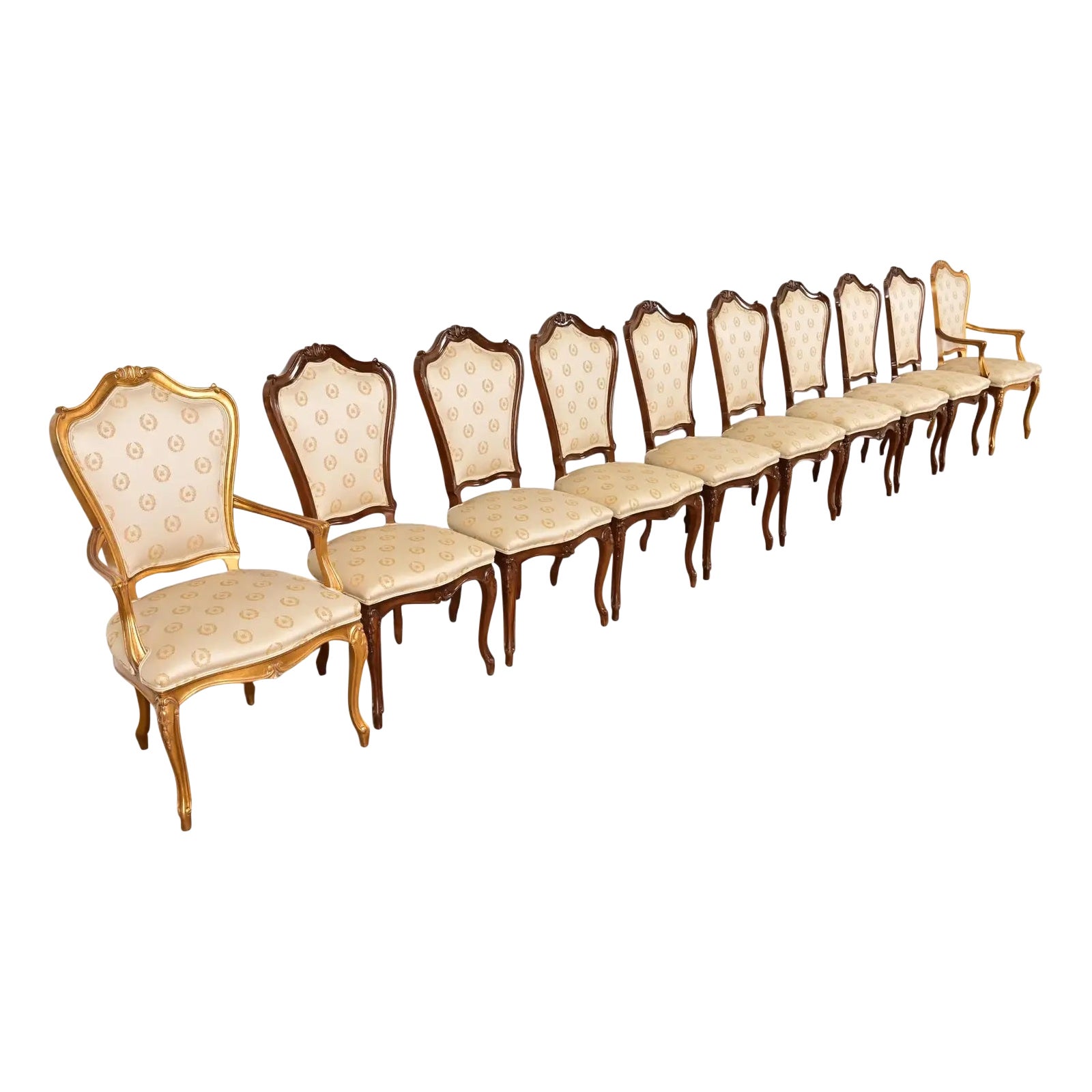 Karges Chaises de salle à manger Louis XV en noyer sculpté, ensemble de dix