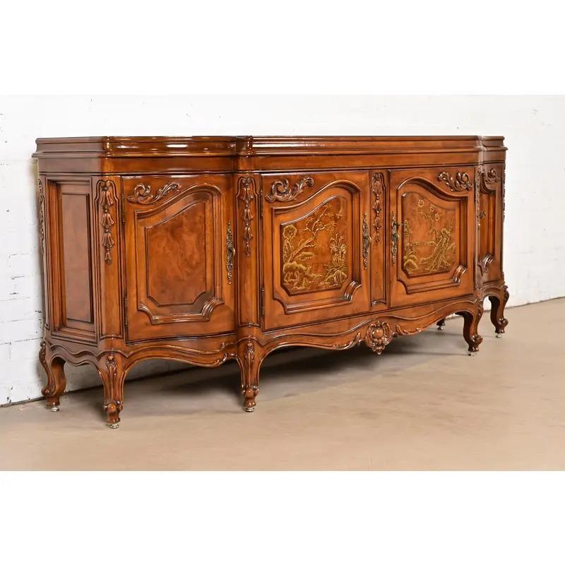 Karges Aparador Credenza Francés Luis XV Chinoiserie Nogal Burled en Bueno estado para la venta en South Bend, IN