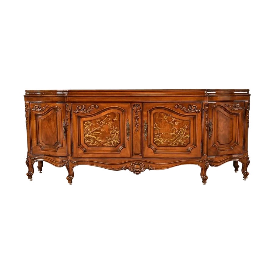 Karges French Provincial Louis XV Chinoiserie Burled Walnut Sideboard Credenza