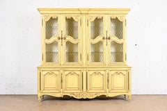 Karges French Provincial Louis XV Cream Lacquered Breakfront Bookcase Cabinet